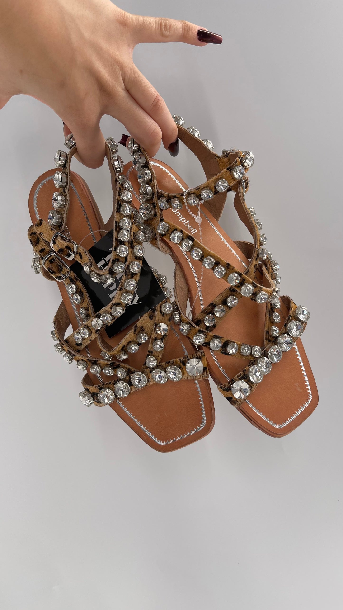 Jeffrey Campbell Rhinestone Encrusted Strappy Sandal with Cheetah Printed Cow Fur Straps (7)