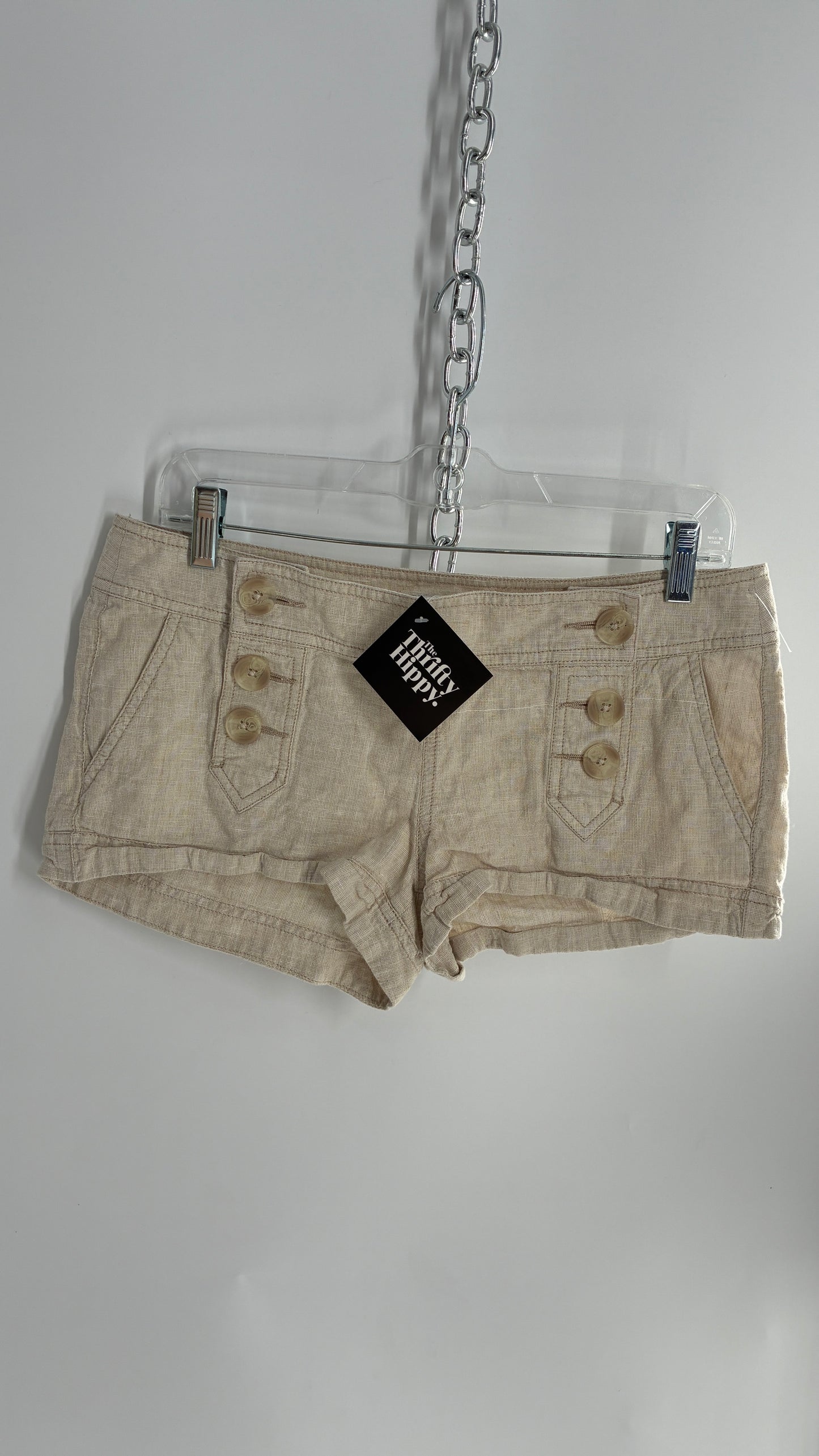 EXPRESS Beige Low Rise Micro Short with Hip Button Detailing (4)