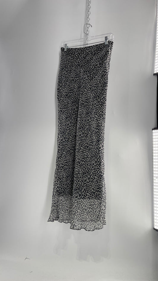 Vintage 100% Silk Leopard Print Grayish Blue Slinky Tube Maxi Skirt (6)