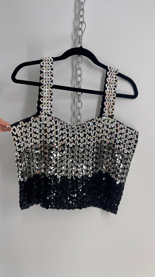 Vintage Montgomery Ward Sequin Black and White Knit Tank (large)