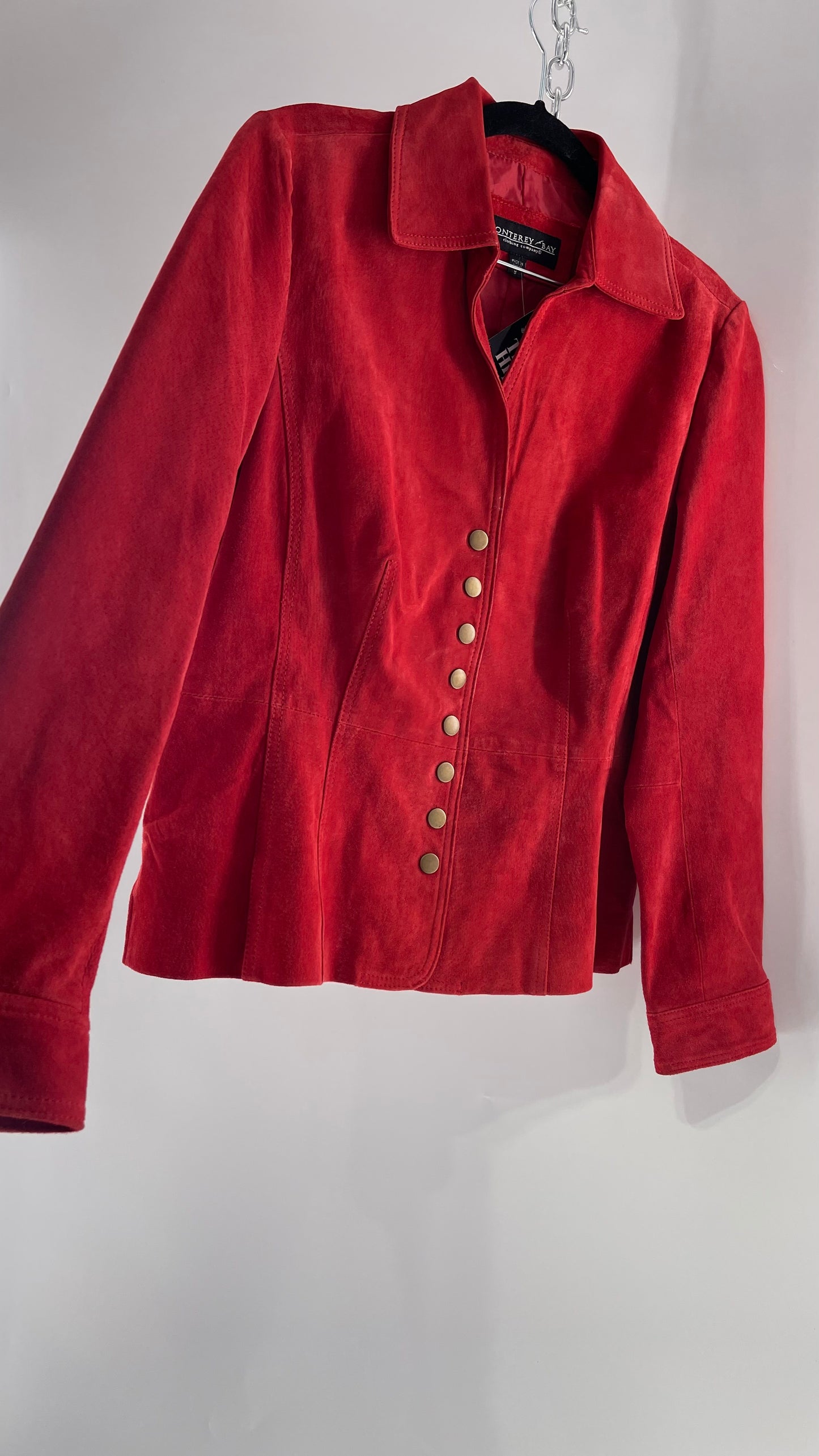 Vintage Monterey Bay Red Suede Jacket with Brass Buttons (8)