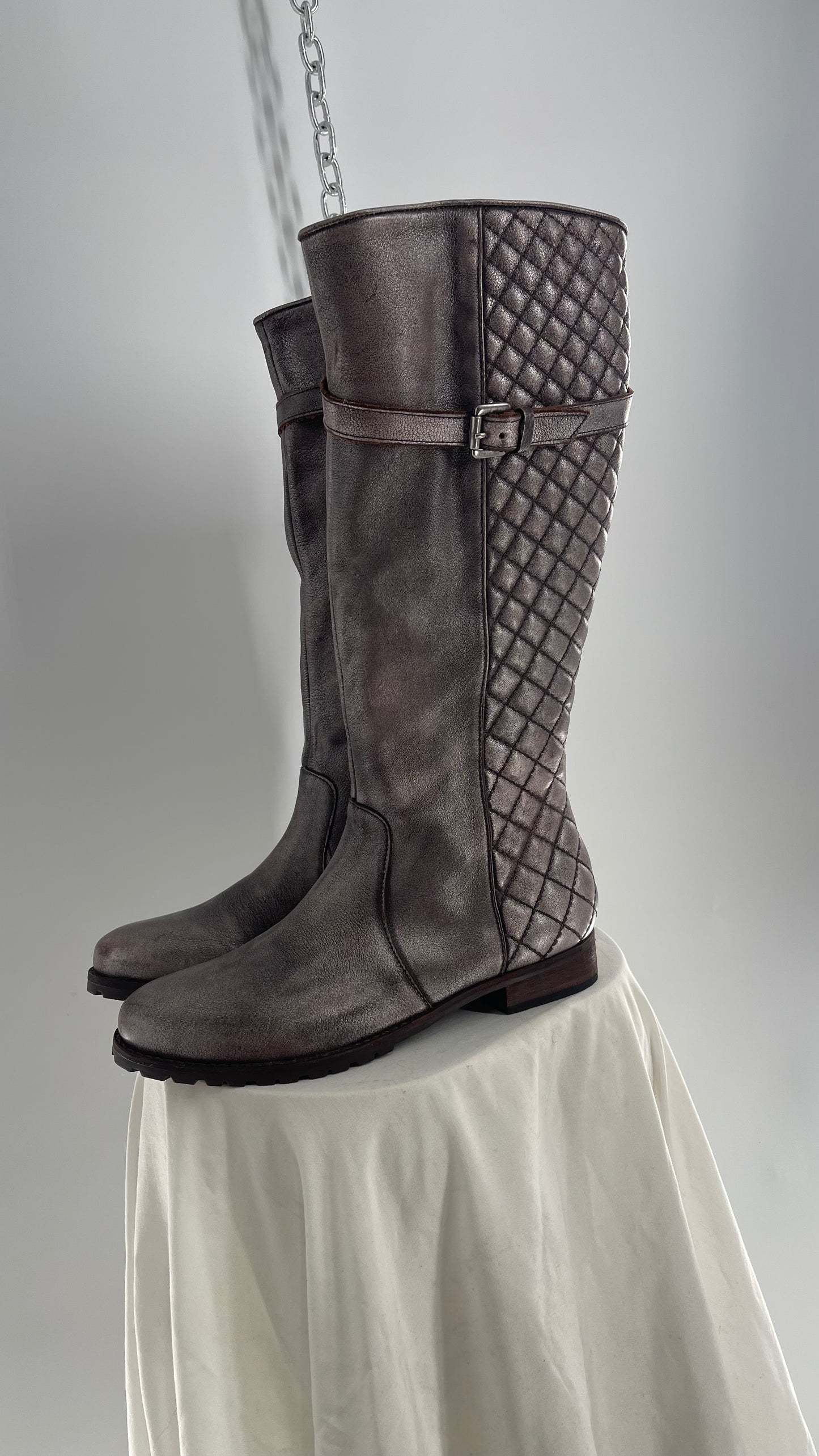 COCO Matisse Metallic Gun Powder Grey Quilted Knee High Boots Made in Brazil (9)