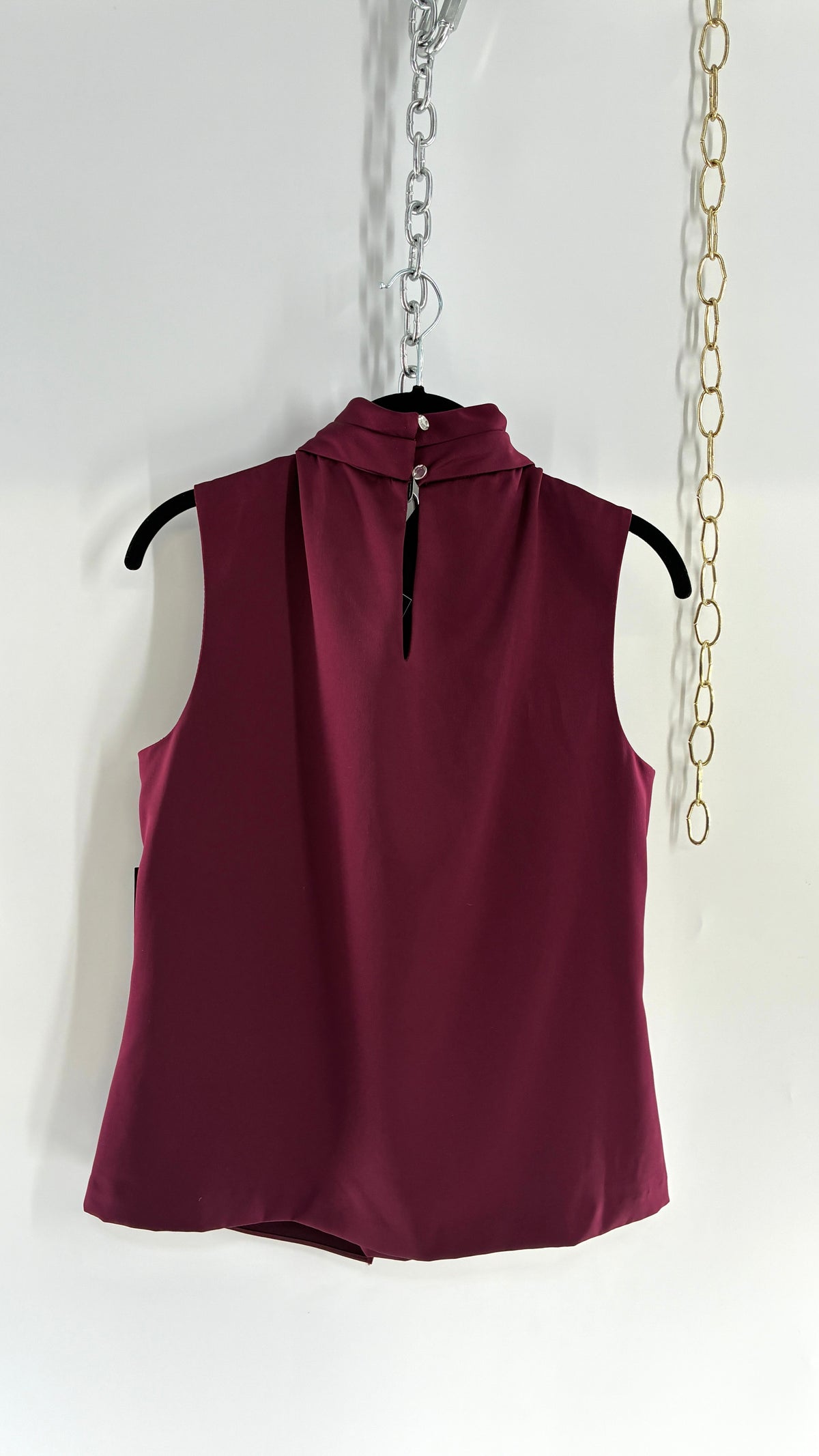 TAHARI Plum Tie Through, High Neck Tunic with Tags (Small)