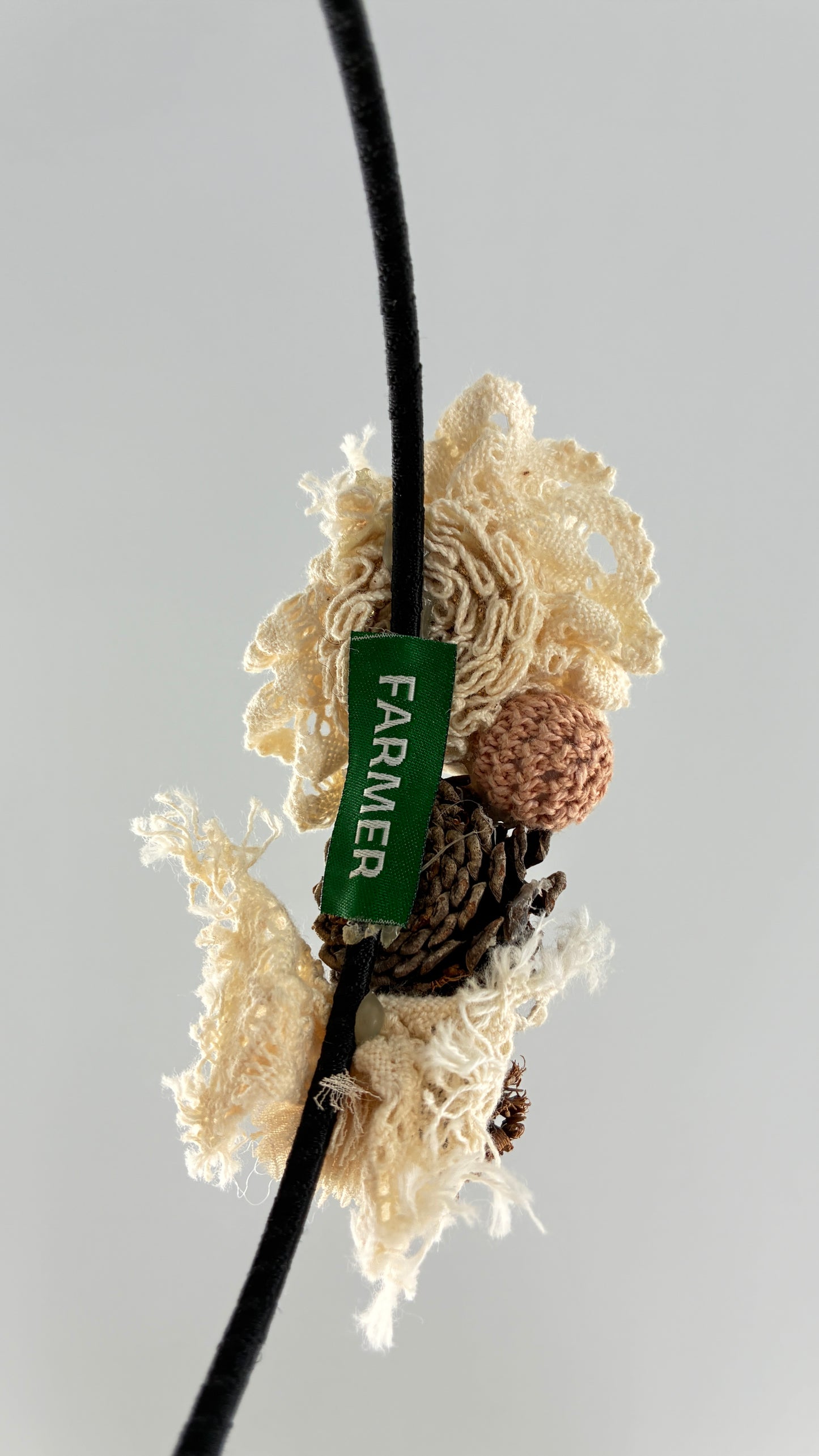 Vintage FARMER Handmade Discrete Headband with Crochet and Pine Appliqués