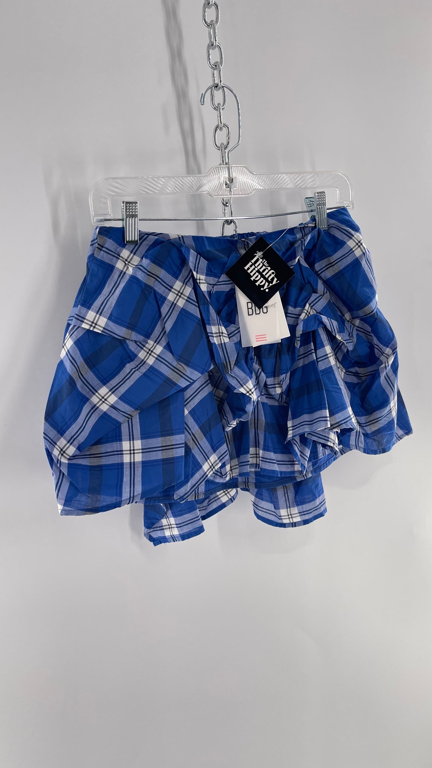 BDG Urban Outfitters Blue Plaid Bubble Hem Ruched Mini Skirt with Tags Attached (Small)