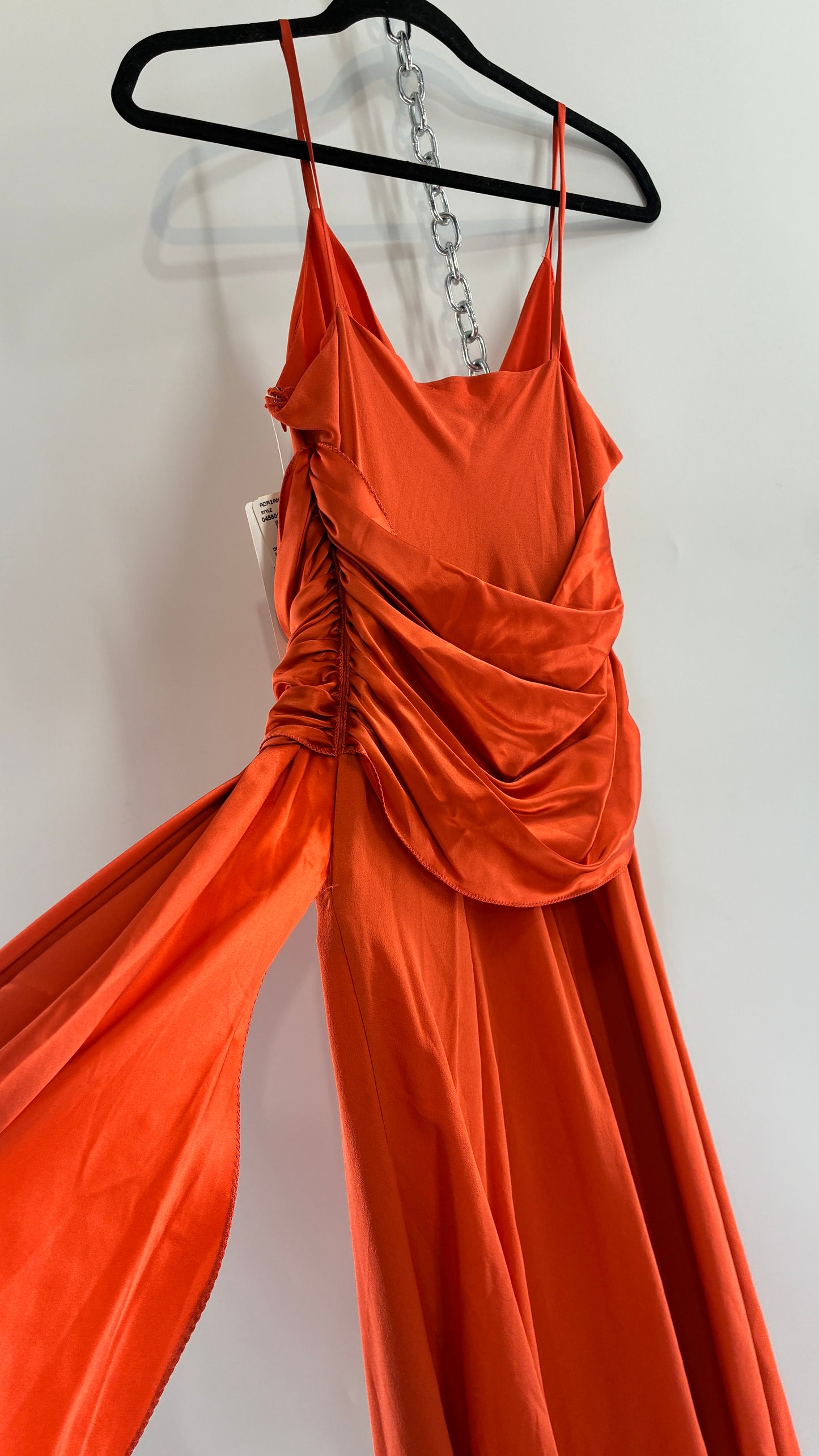 Deadstock Vintage PAPELL BOUTIQUE 100% Silk Tangerine Midi Dress with Ruched Bodice (12)