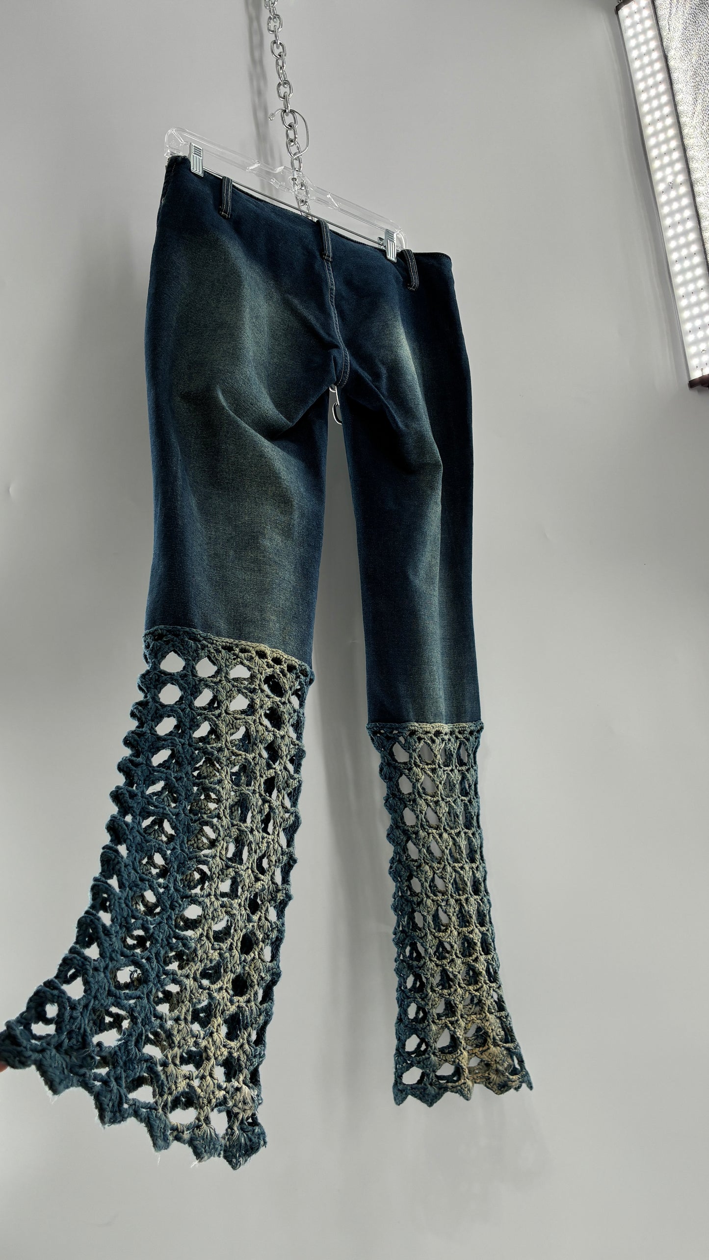 Vintage BONAIRE 1990s Rare Jeans with Faded Thighs + Bum, Low Waist, and Crochet Legs (34)