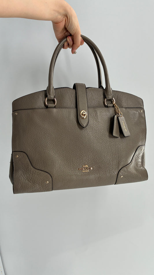 COACH Mercer Satchel 30in Grain Taupe Leather Bag with Multiple Sections and Pockets