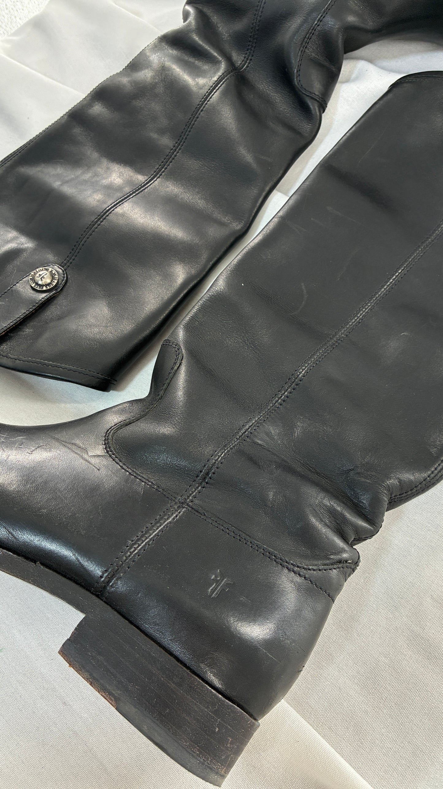 Vintage FRYE Melissa Tall Black Genuine Leather Boots Made in Mexico (8)