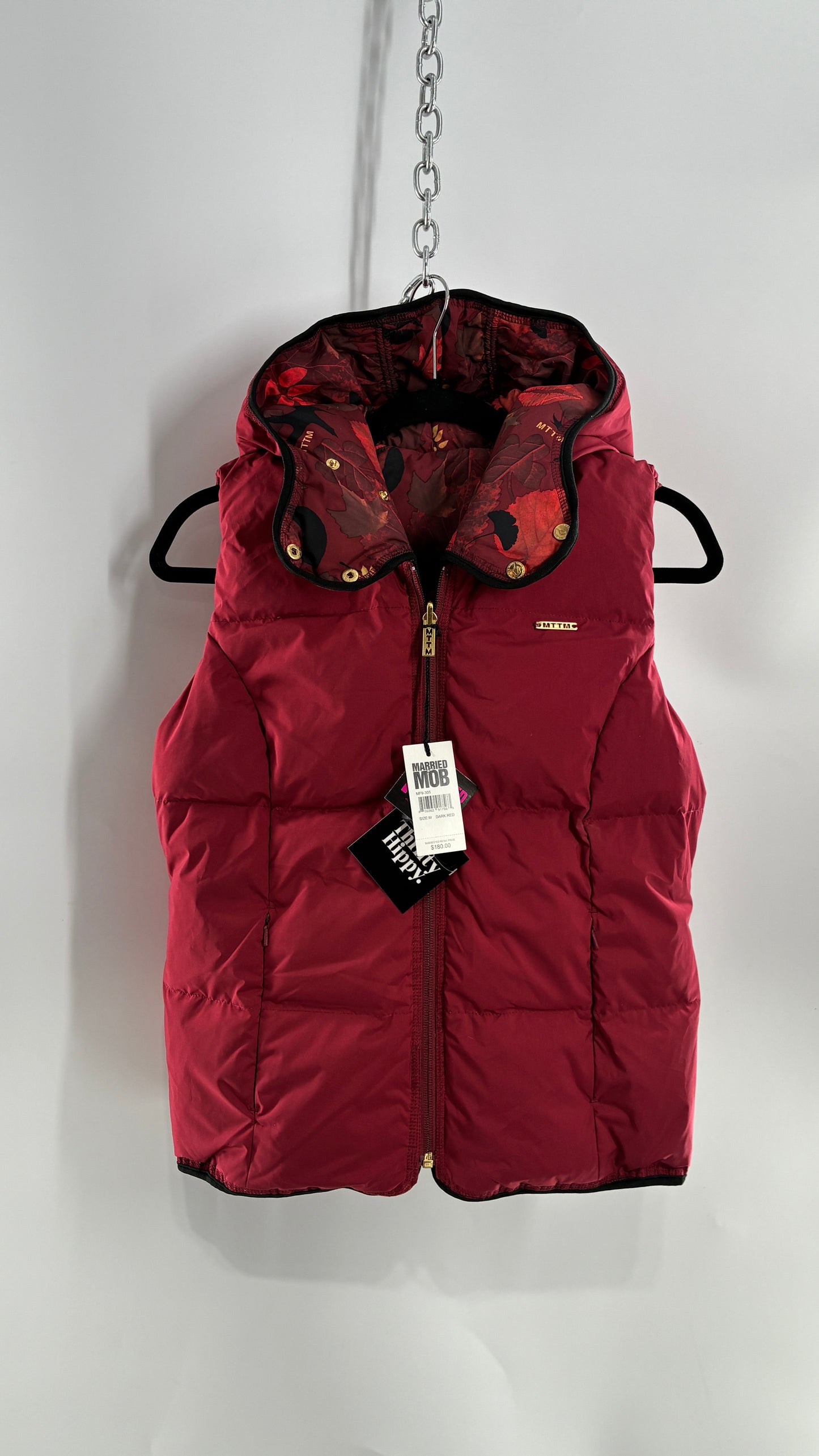 Vintage MARRIED TO THE MOB Reversible Maroon Duck Feather, Down Vest (Medium)