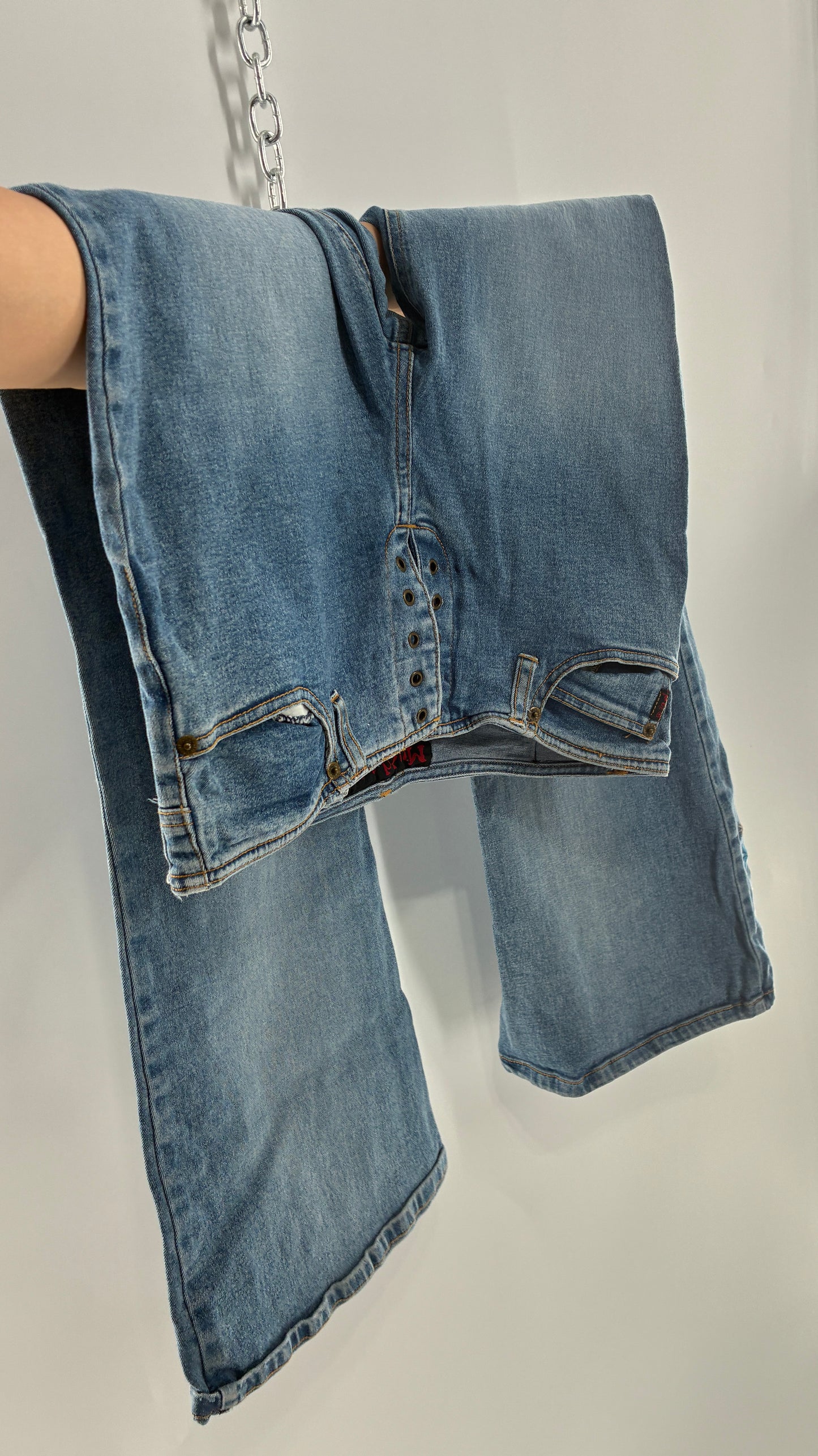Vintage MUDD Light Wash, Low Rise Jeans with Grommet Waistband and Embroidered Florals (11)