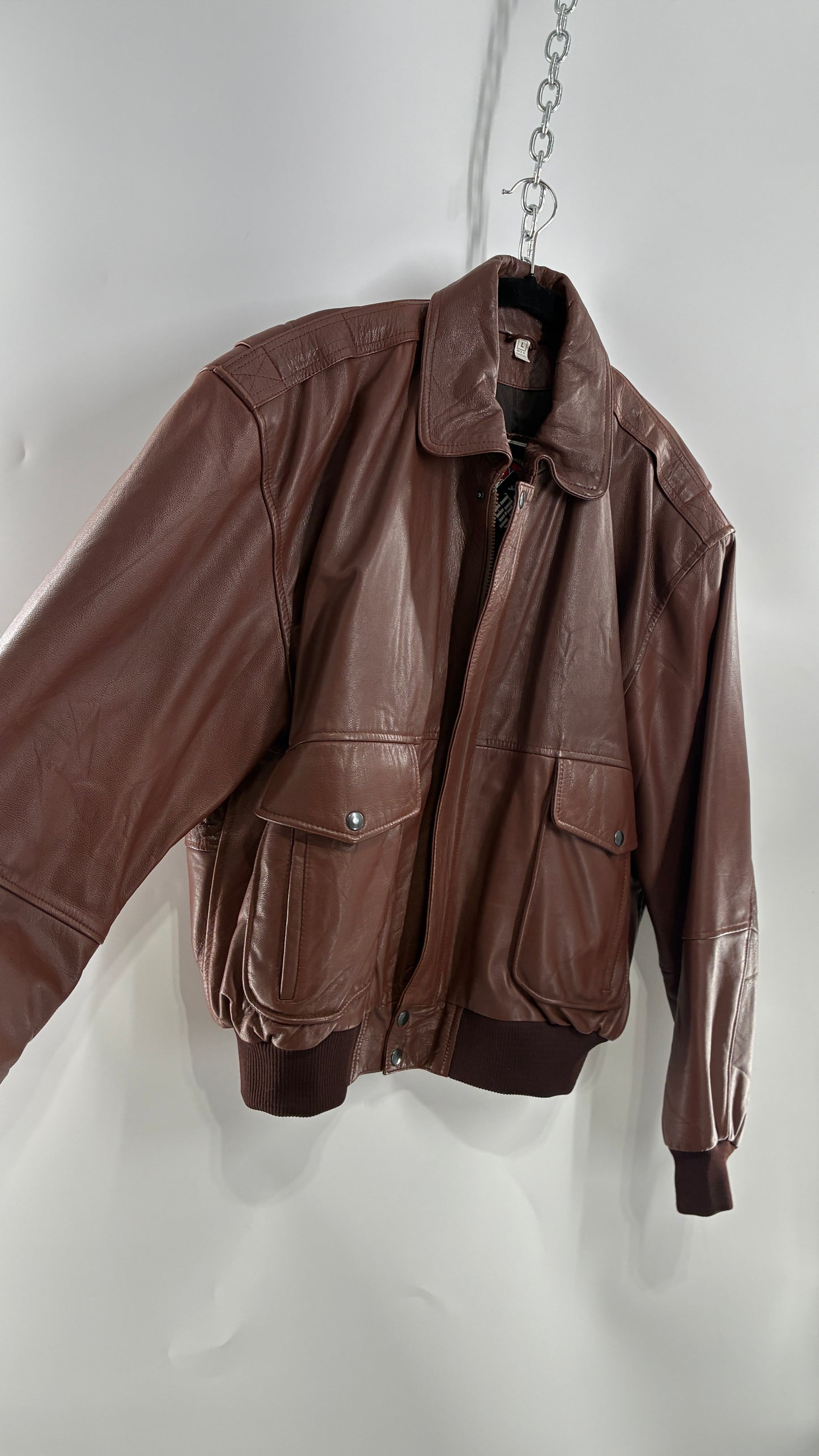 Vintage SUPER FORTRESS B2 Brown Leather Bomber Jacket (Large)