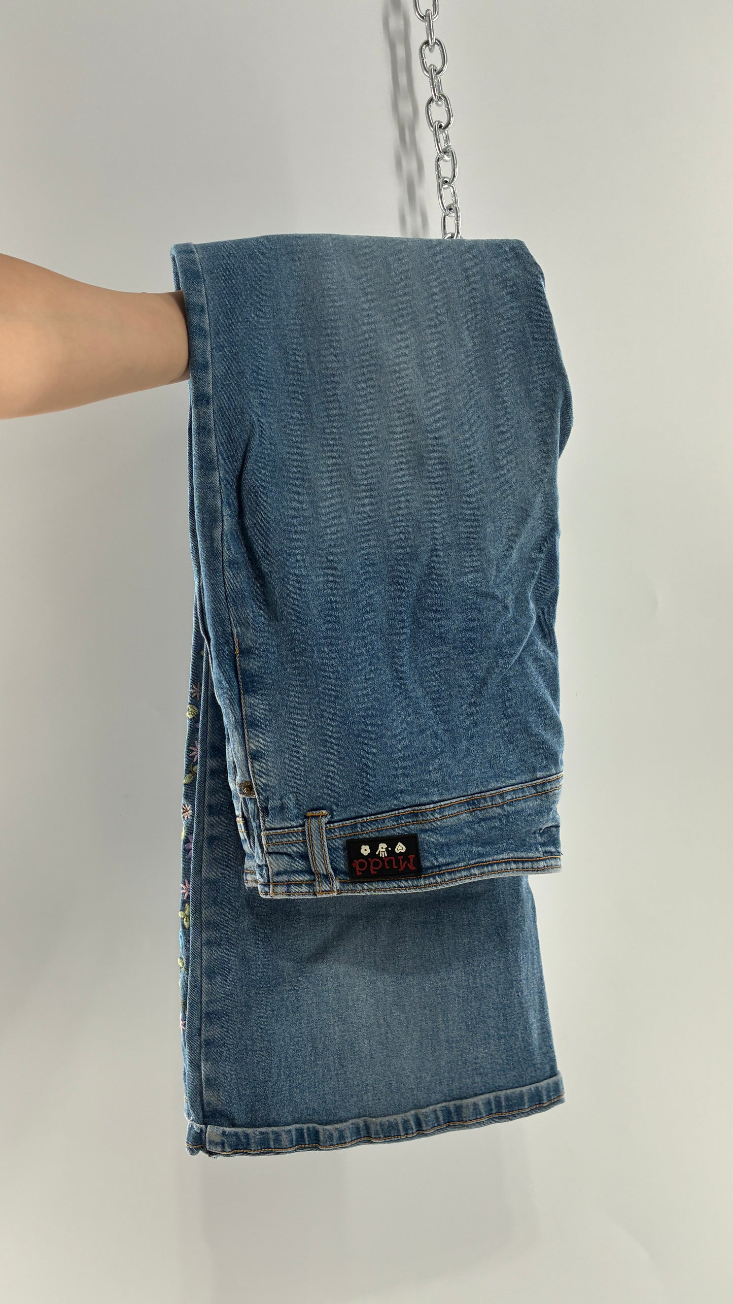 Vintage MUDD Light Wash, Low Rise Jeans with Grommet Waistband and Embroidered Florals (11)
