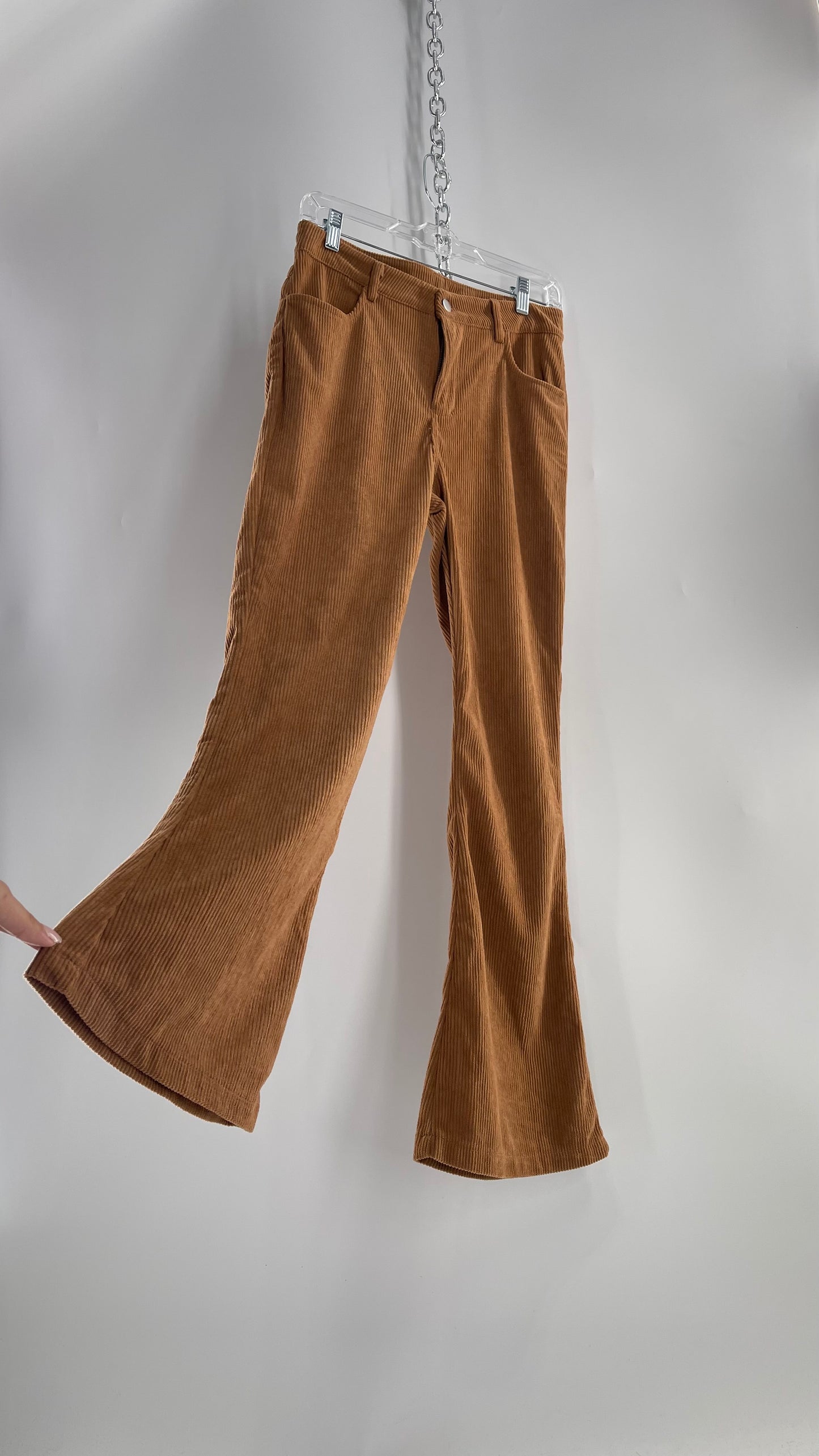 Brown/Tan Corduroy Flared Wide Legs  (Medium)