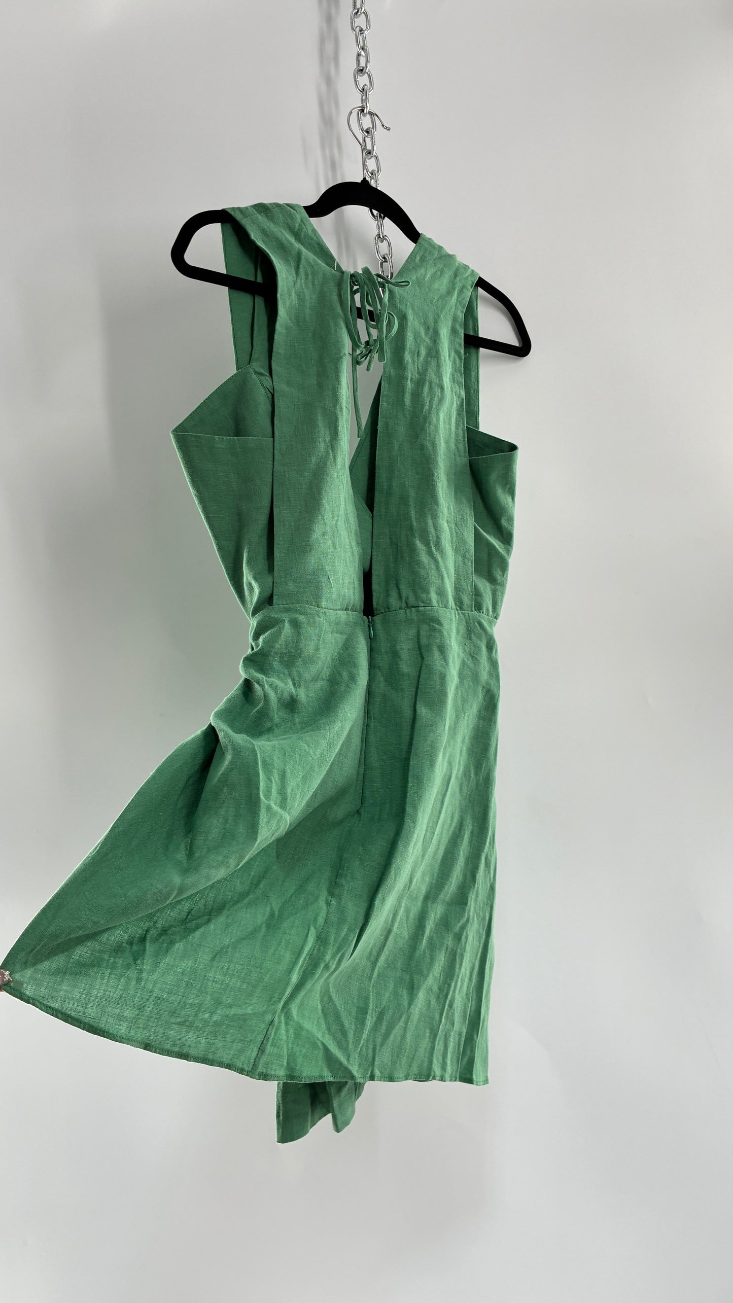 Pink Filosofy Masaru 100% Lino/Linen Green Tie Side Dress (Small)