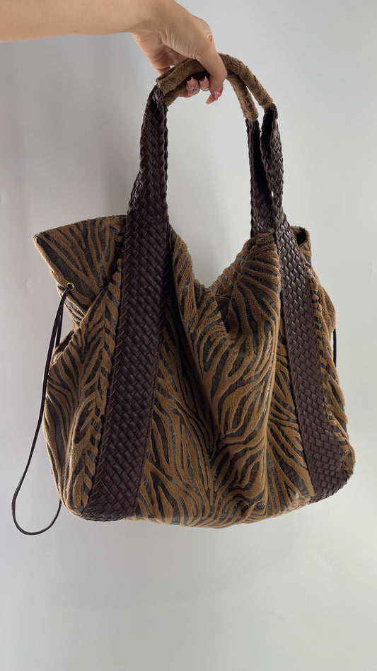 VINTAGE BRACIANO Zebra Textured Slouchy Bag with Braided Leather Straps