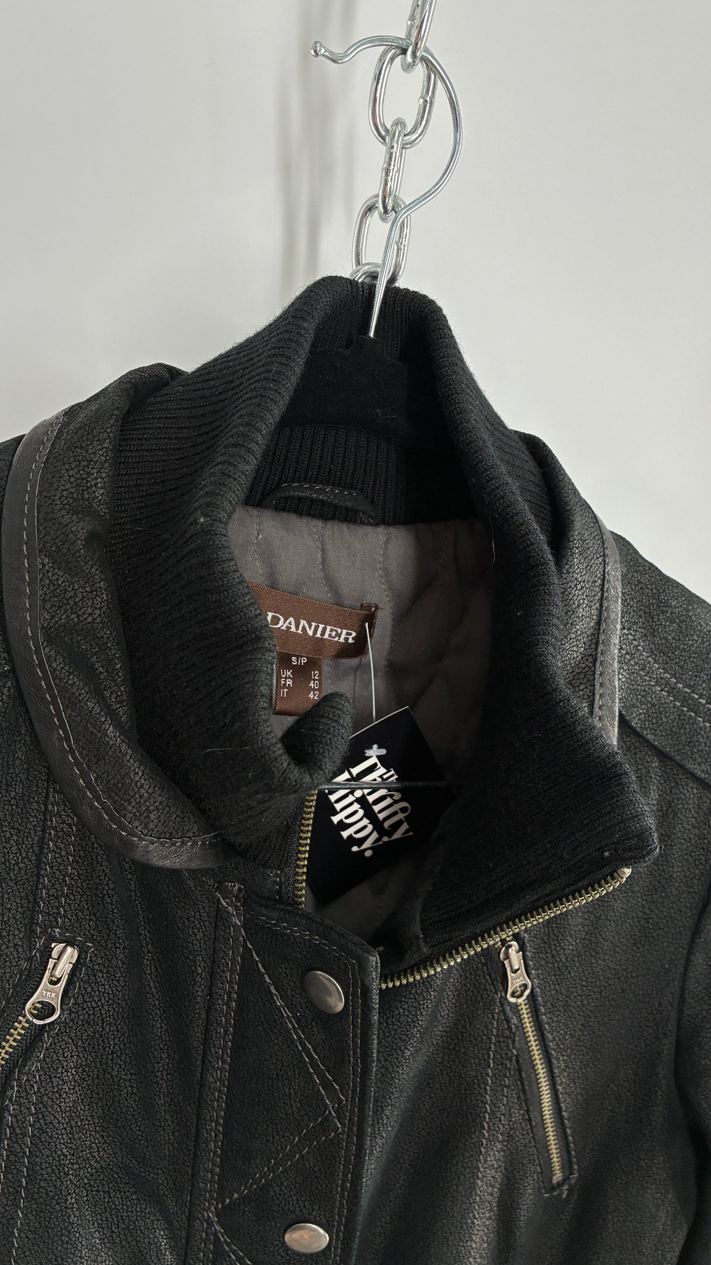 Vintage DANIER Metallic Black Suede Leather Jacket (Small)