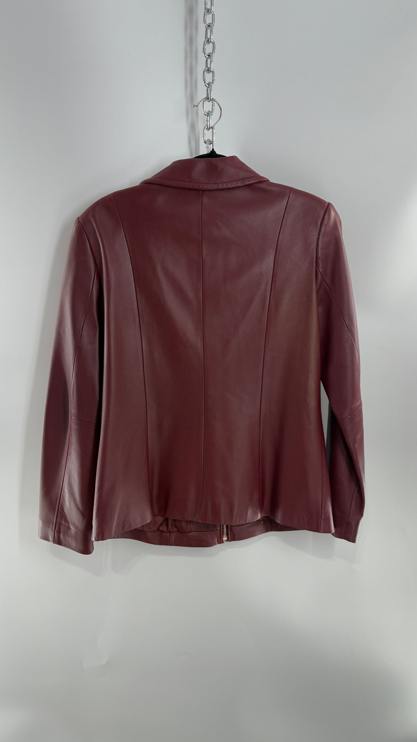 Vintage Lord & Taylor Burgundy Maroon Leather Zip Up Jacket (Small)