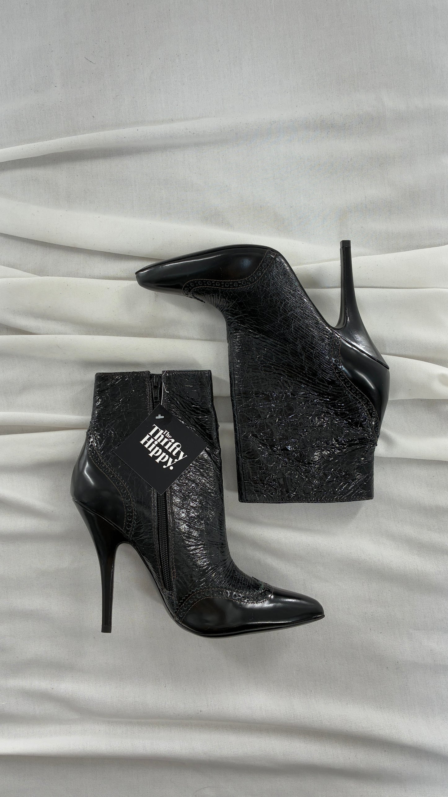 Vintage TORY BURCH Black Patent Leather Stiletto Boots  (9.5)