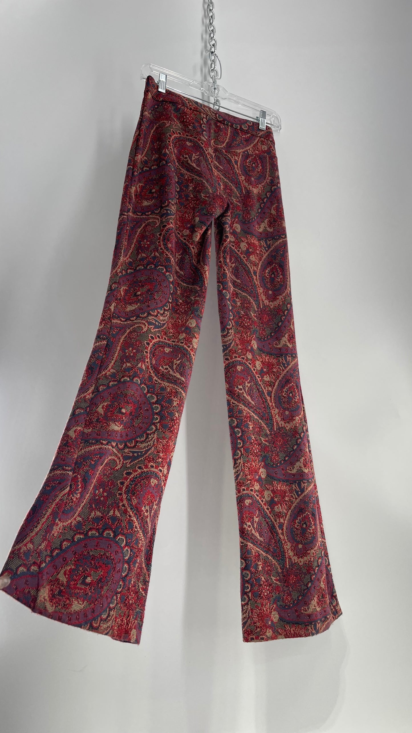 Free People Paisley Knit Red/Indigo 1970s Style Kick Flare Pant (0)