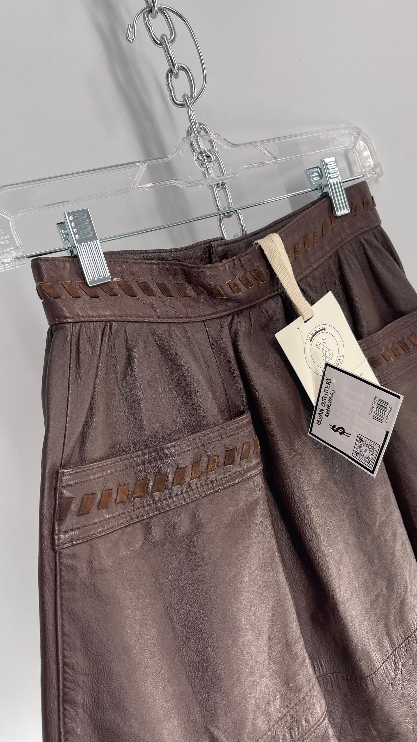 Urban Outfitters Renewal Brown Leather Pocket Front Suede Stitch Mini Skirt with Tags Attached (XS)