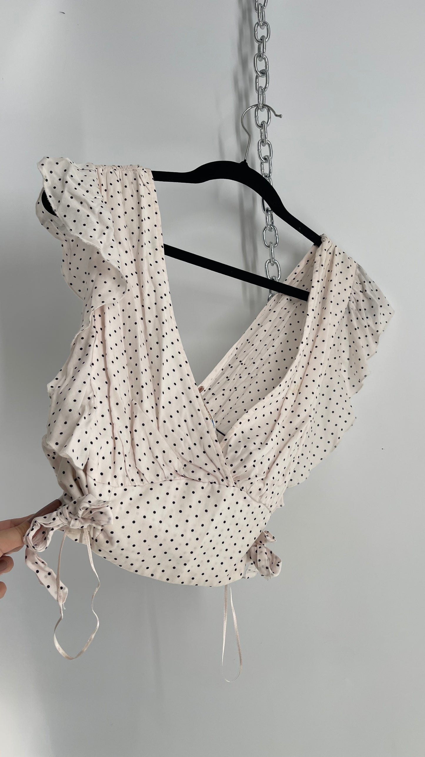 Free People Polka Dotted Camisole Tie Side Blouse (Large)
