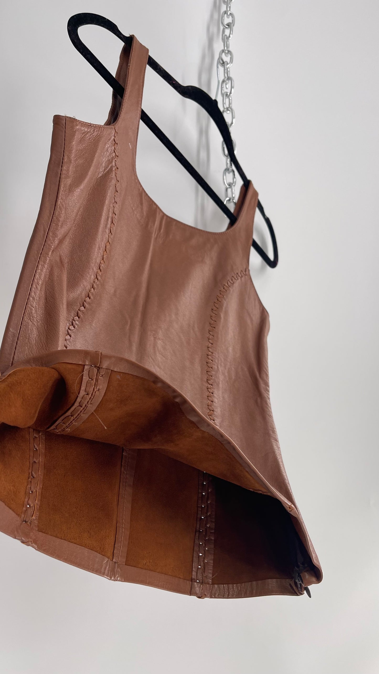 Vintage Brown Leather Tank with Braided Details (Medium)