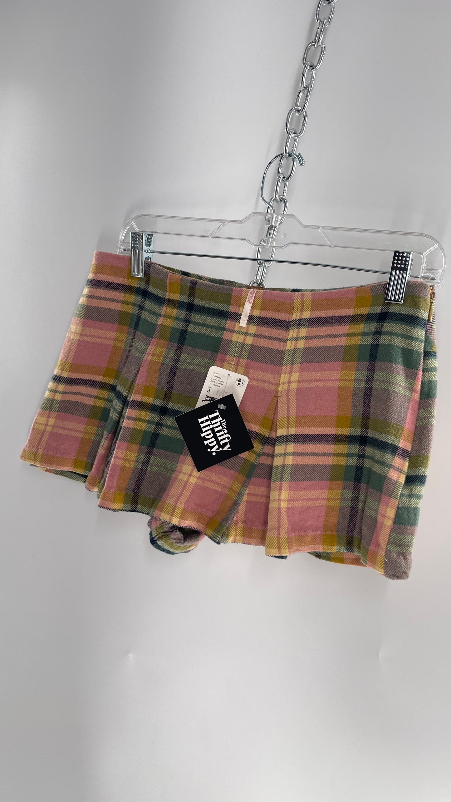 Free People Pink Plaid Pleated Micro Mini Skort with Tags Attached (4)