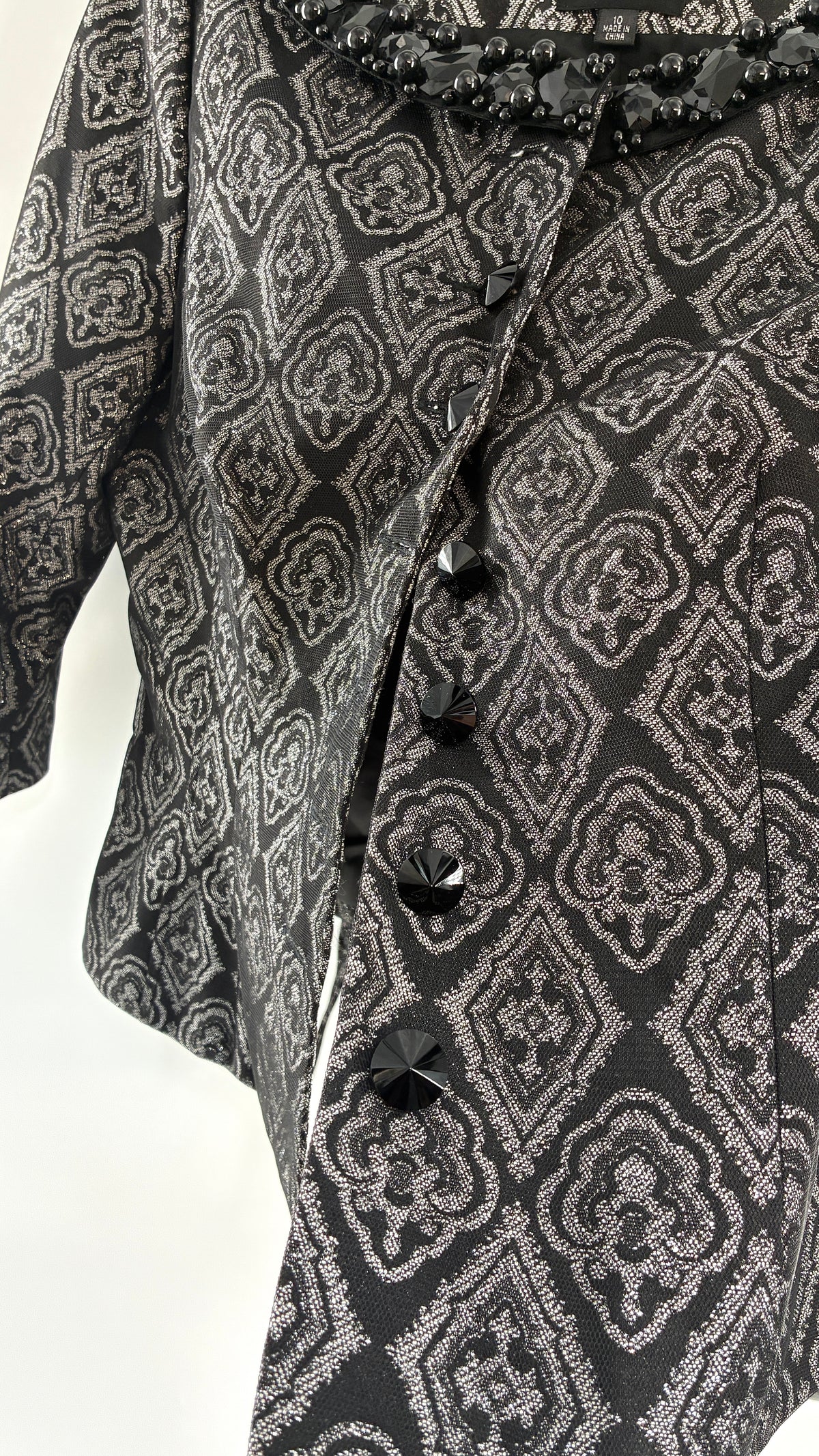Vintage ADRIANNA PAPPELL Set with Brocade Underlay, Black Mesh Overlay, Waist Snatch, and Mini Skirt (10,8)