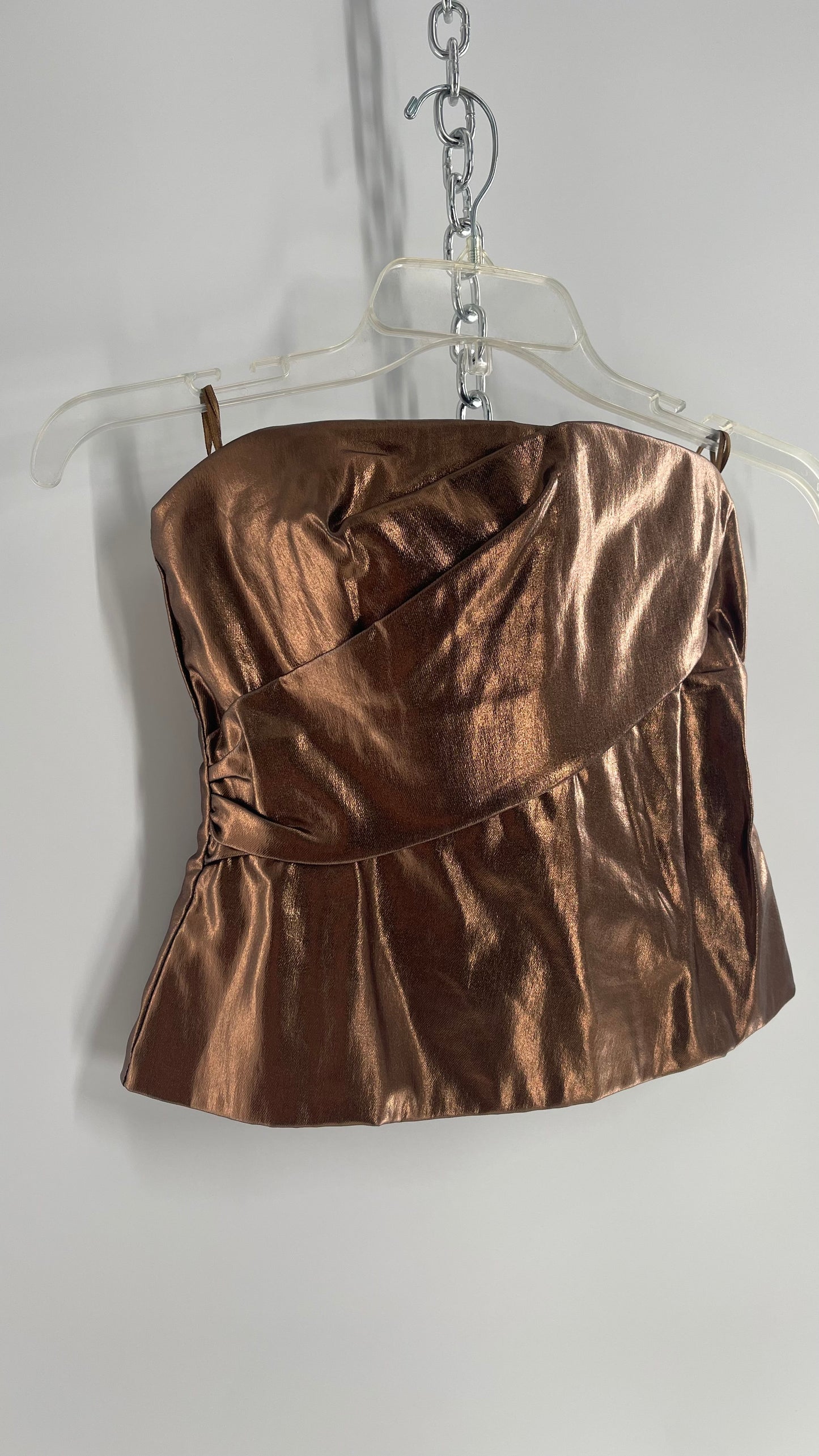 ZARA Metallic Bronze Bustier With Draping Detail and Tags Attached (Small)