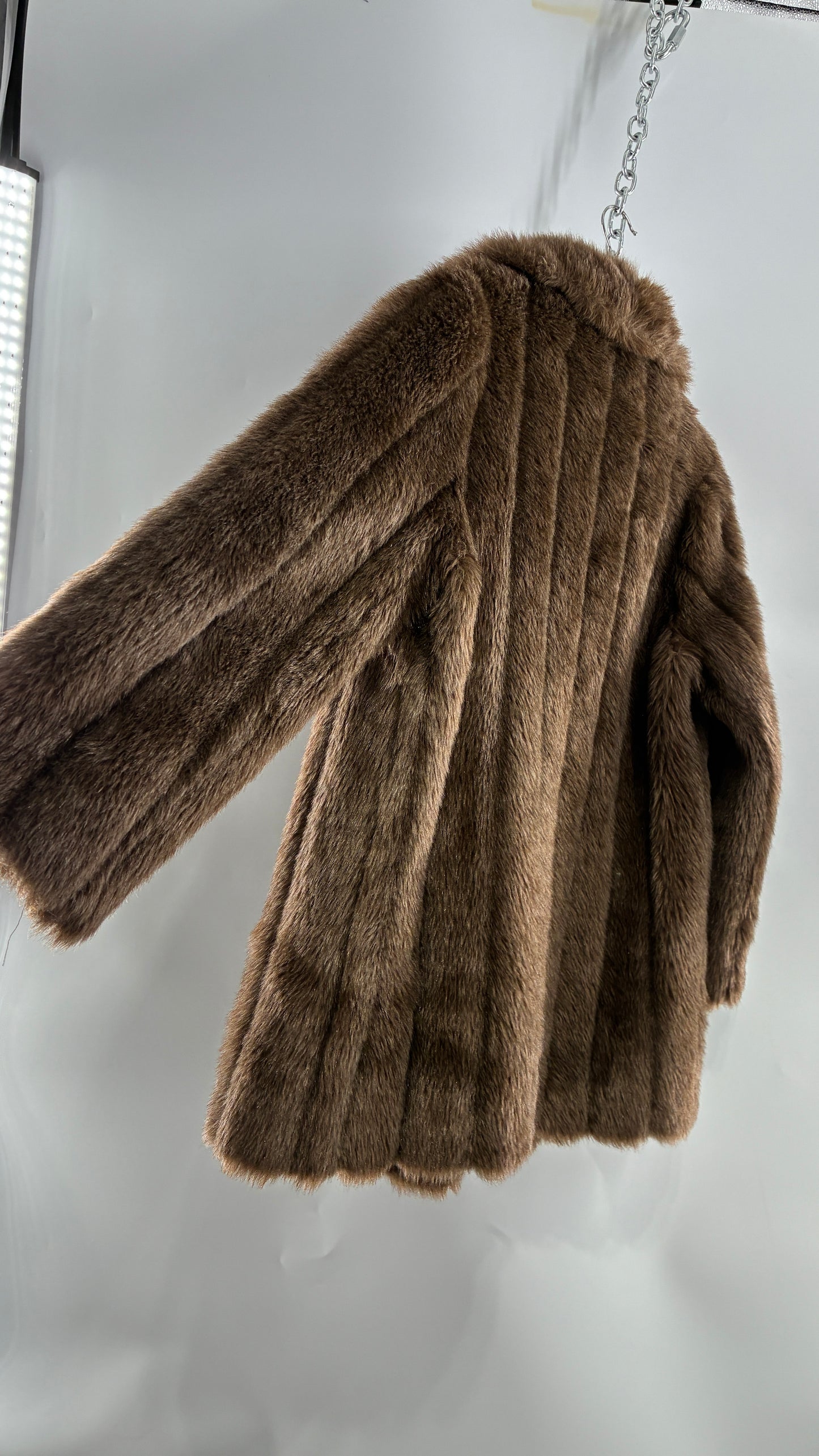 Vintage Vegan Mixed Brown Tones Paneled Fur Coat  (12)