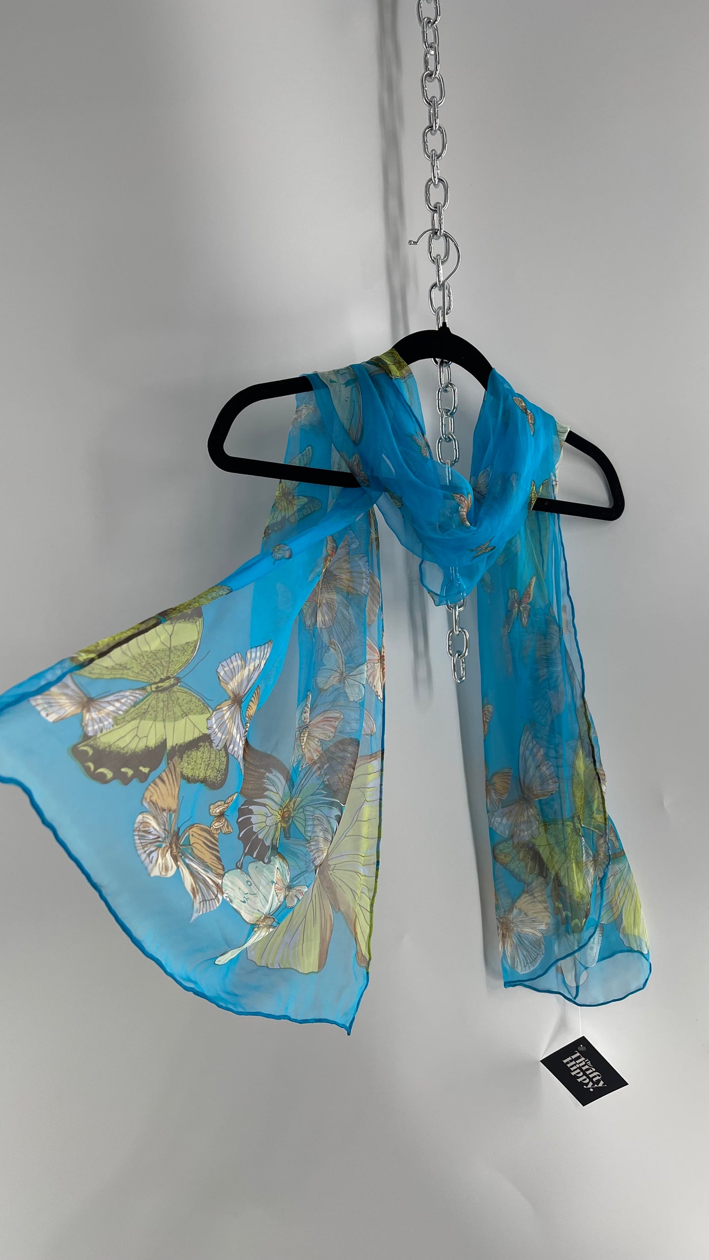 Vintage 100% Silk Blue Butterfly Scarf