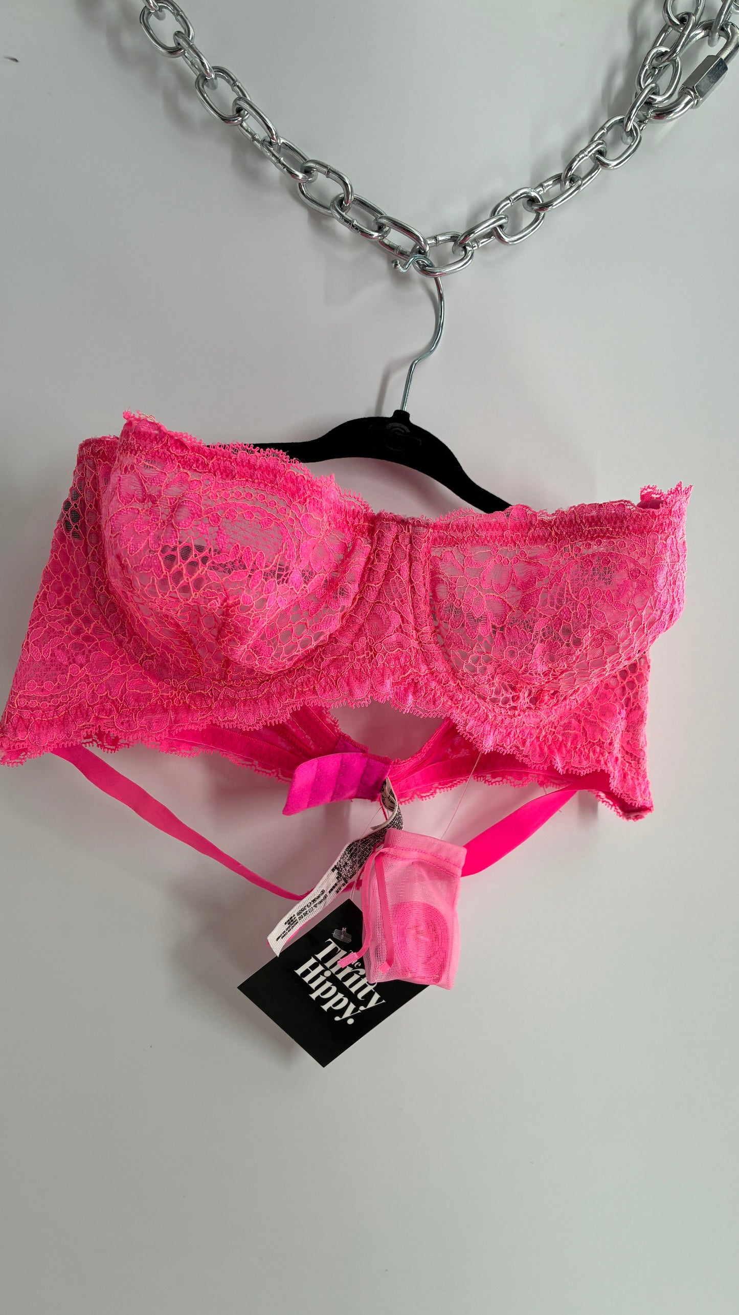 Intimately Free People Neon Pink Lace Bra with Straps (36B)