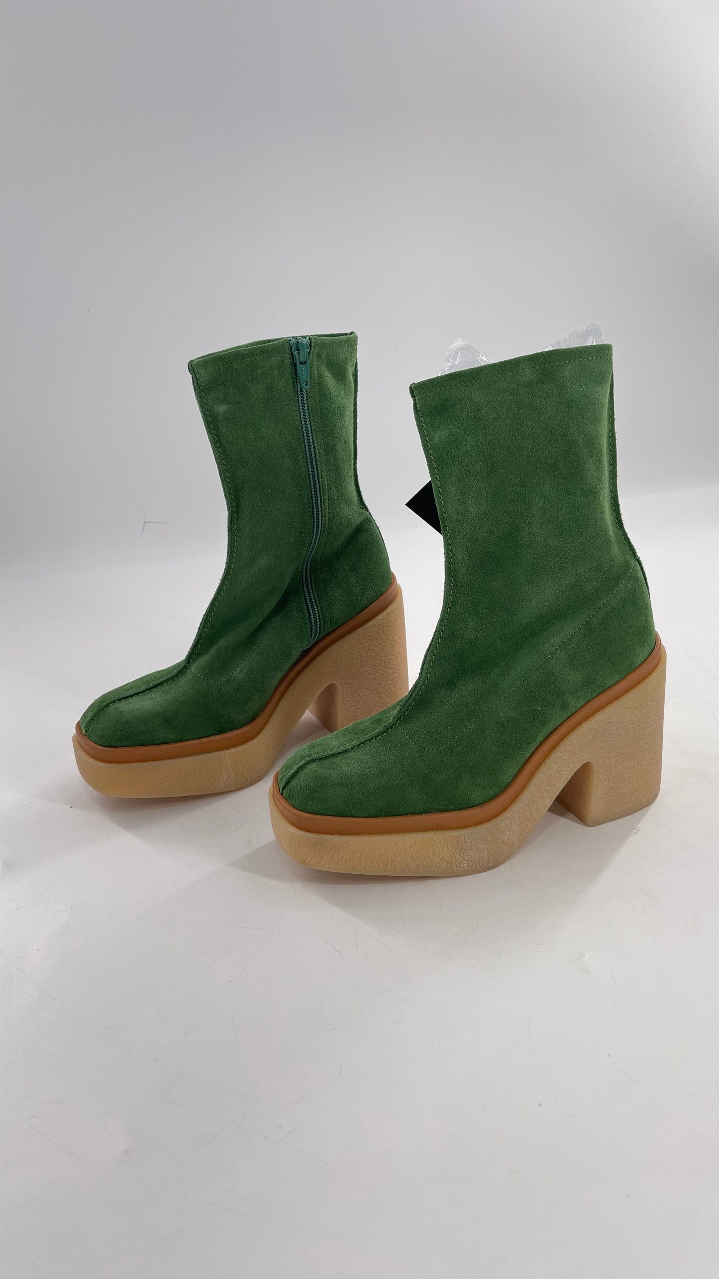 Free People Green Gigi Suede Leather Rubber Heel Boot (36.5)