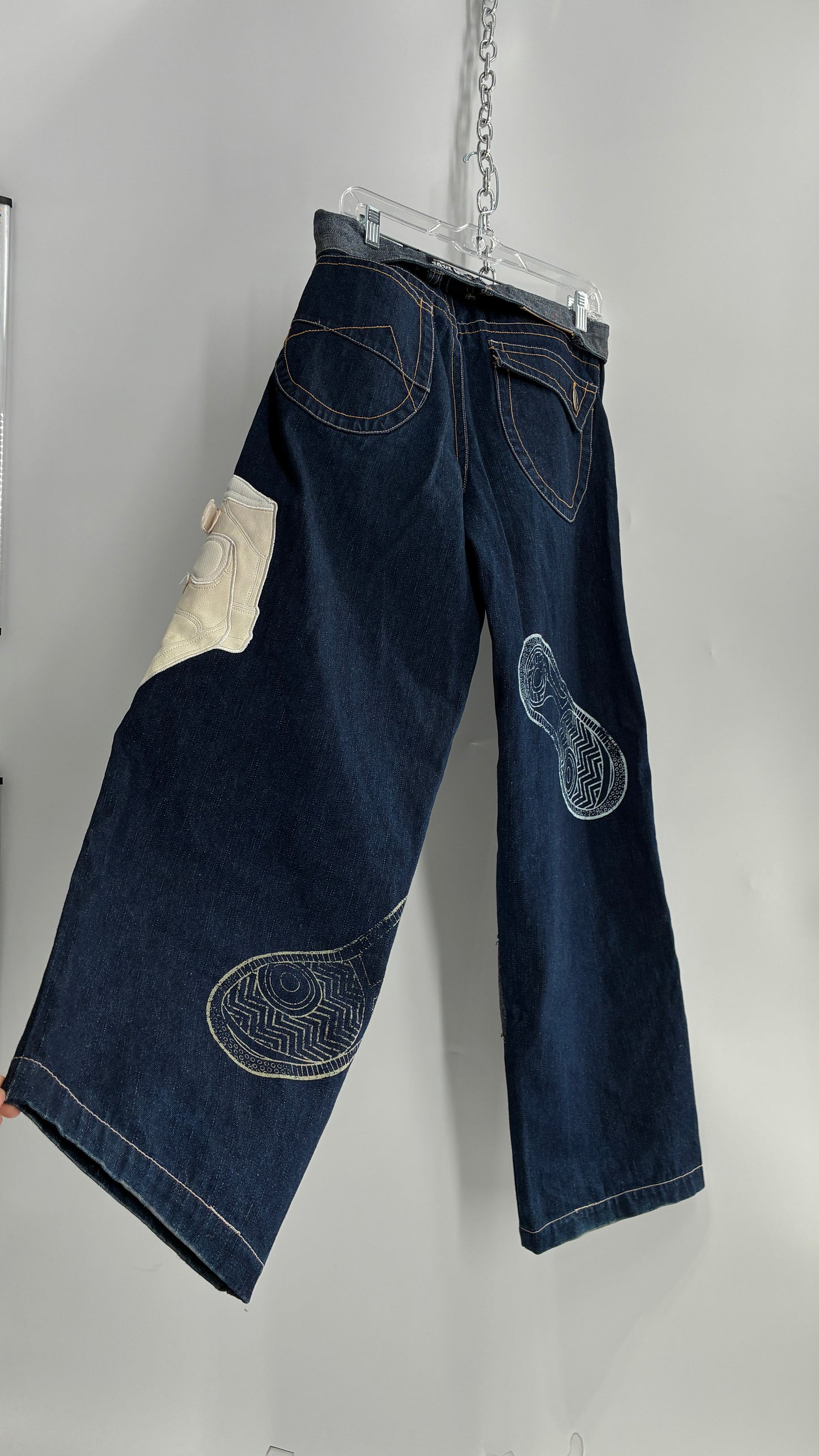 Vintage RAWBLUE Baggy Heavy Denim Wide Legs with AF1 Appliqué (32W/31)