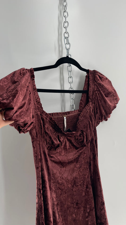 Free People Velour Plum Bustier Milkmaid Dress with Bubble Puff Sleeves (2)