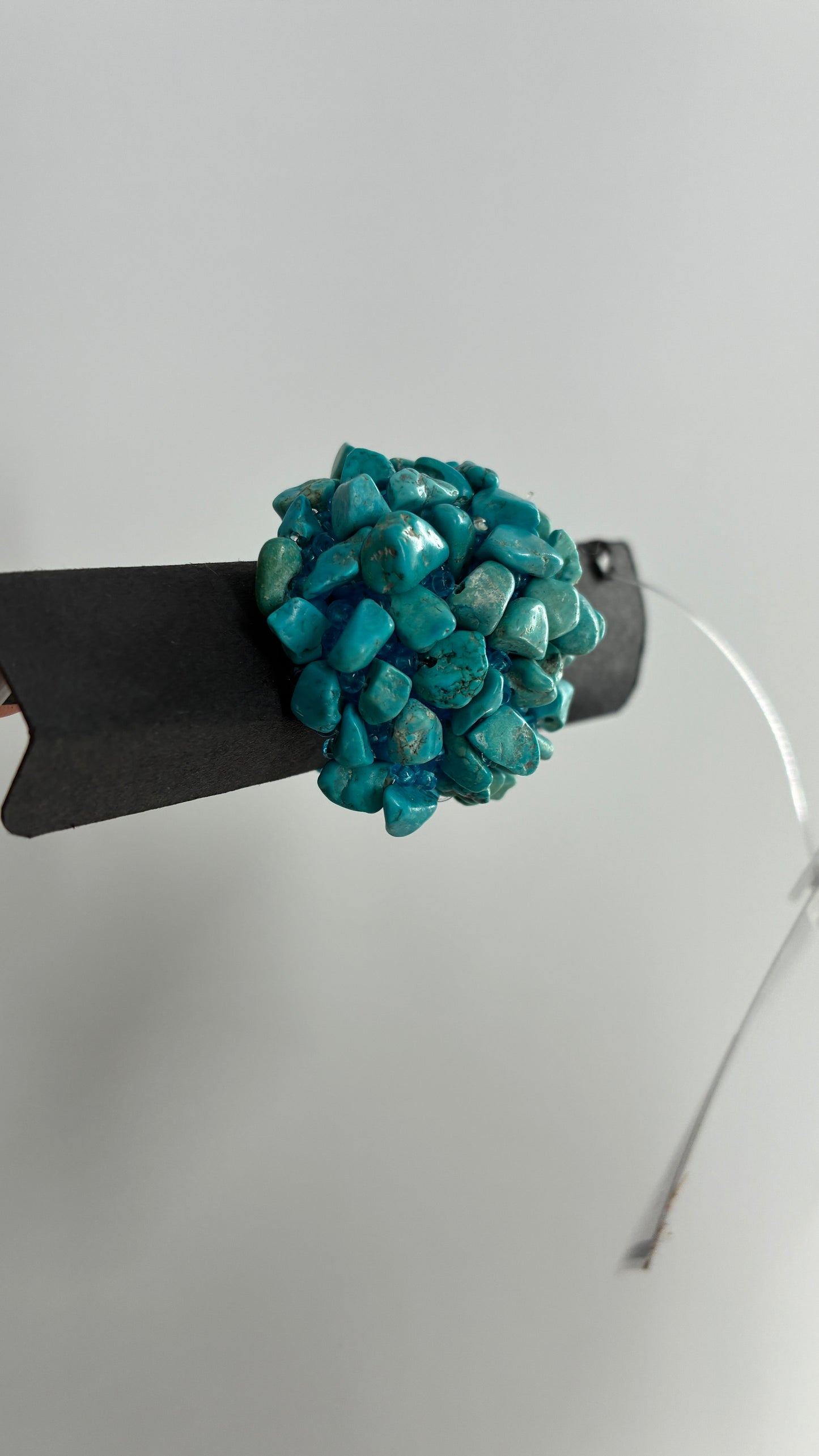 Vintage Handmade Turquoise Stone Cluster Beaded Ring