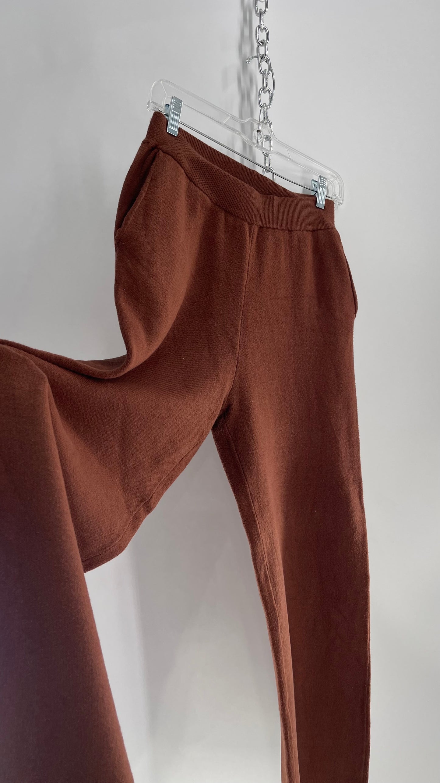 Greylin Brown Knit Wide Leg Pants with Elastic Waistband (M)