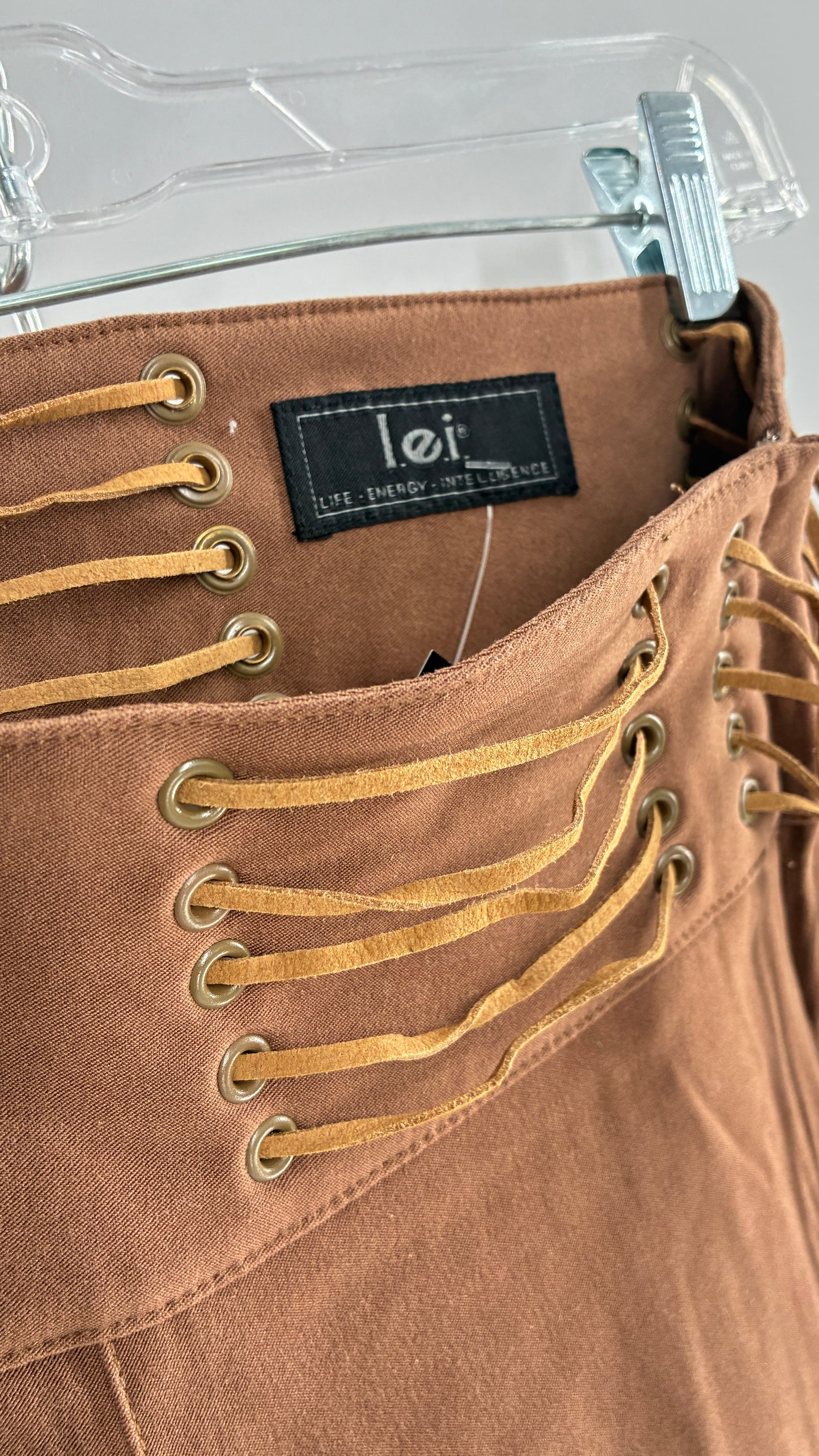 Vintage Rare L.E.I Low Rise Faux Suede Kick Flares with Wide, Thread Through Tassels Hip Band (5)