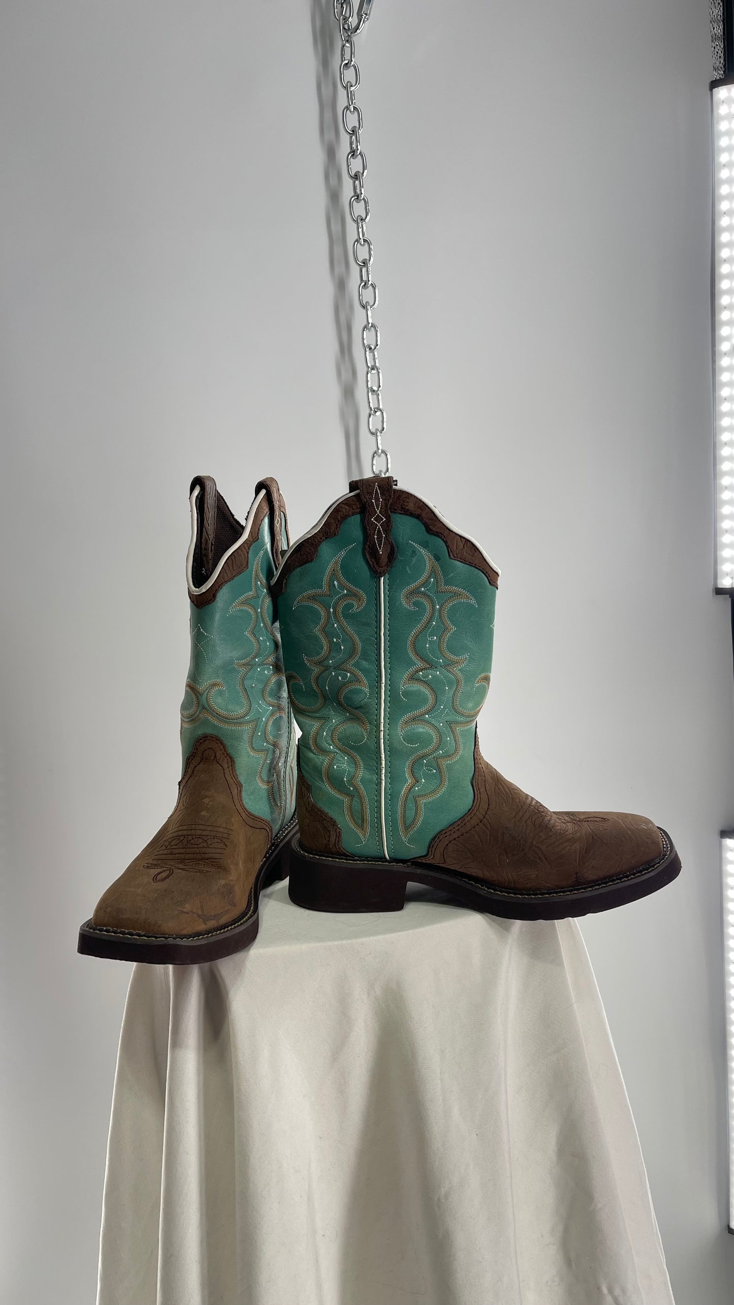Vintage Justin Gypsy Brown Leather Turquoise Raya Cowboy Boots (8.5B)