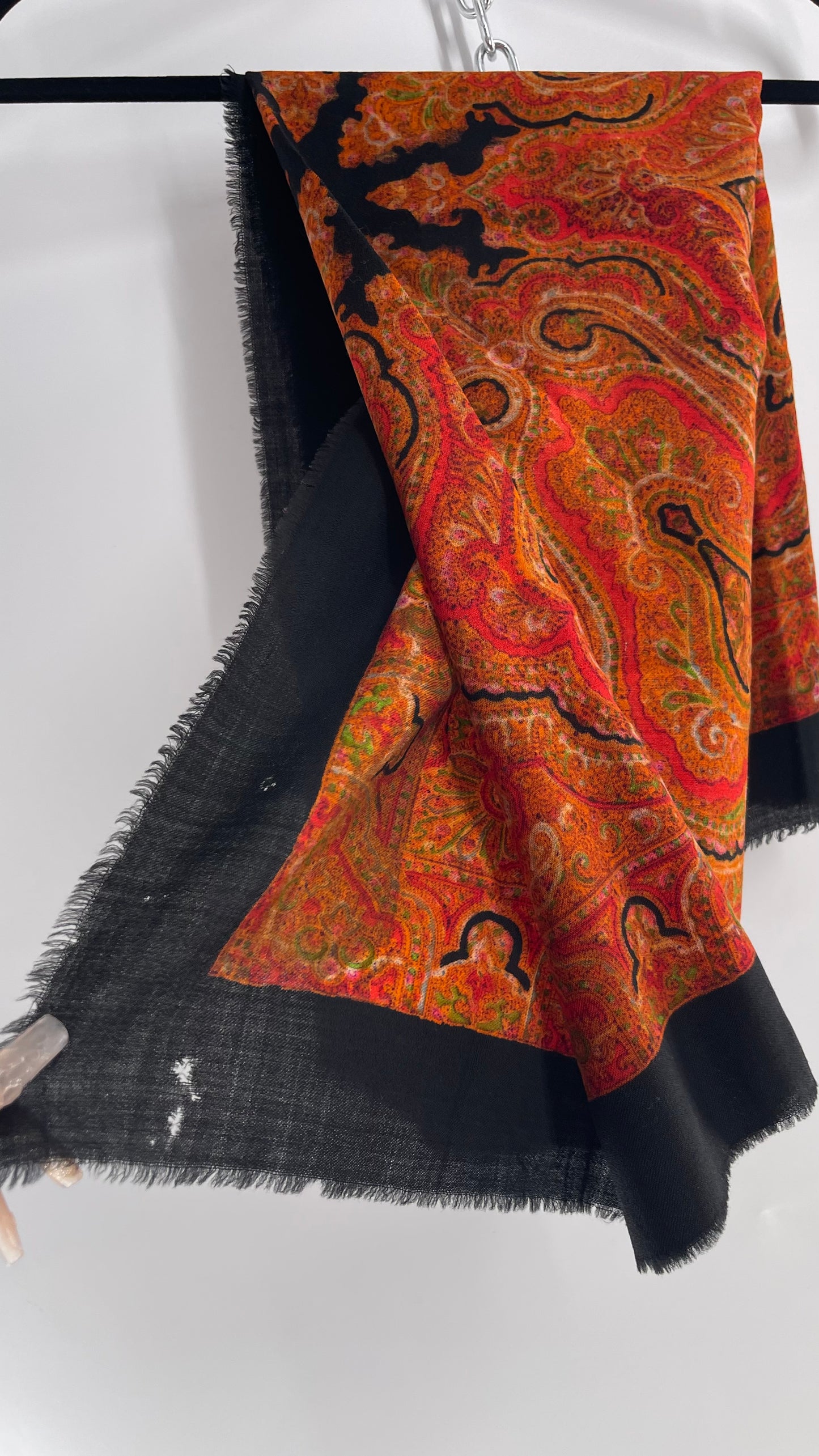 Vintage Orange Black Paisley Scarf