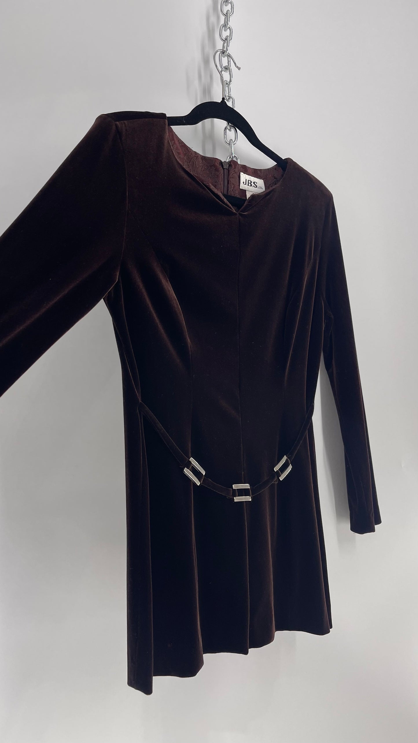 JBS Ltd Vintage Dark Brown Velvet Belted Long Blouse (Medium)