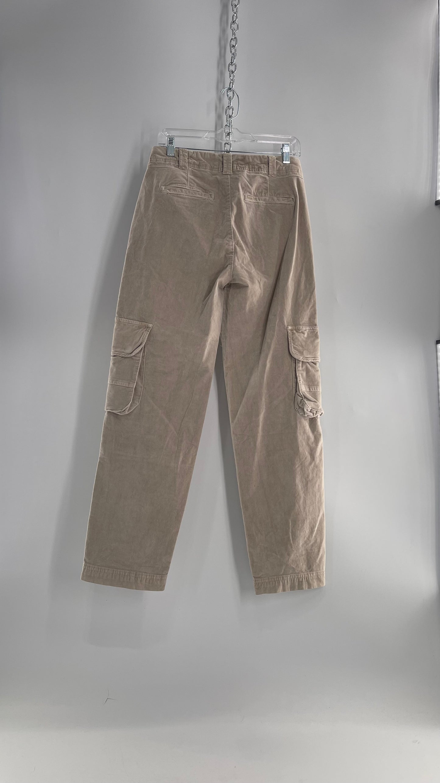 Free People Ultra Soft Velvet/Corduroy Gray/Beige Baggy Cargos with Side Pockets (2)