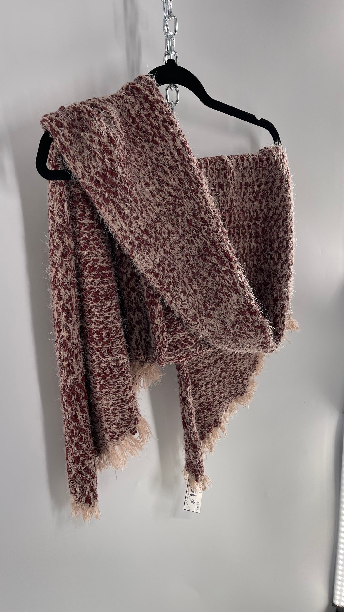 Free People Brick/Burgundy and Dusty Pink Interwoven Voluminous Shag Scarf