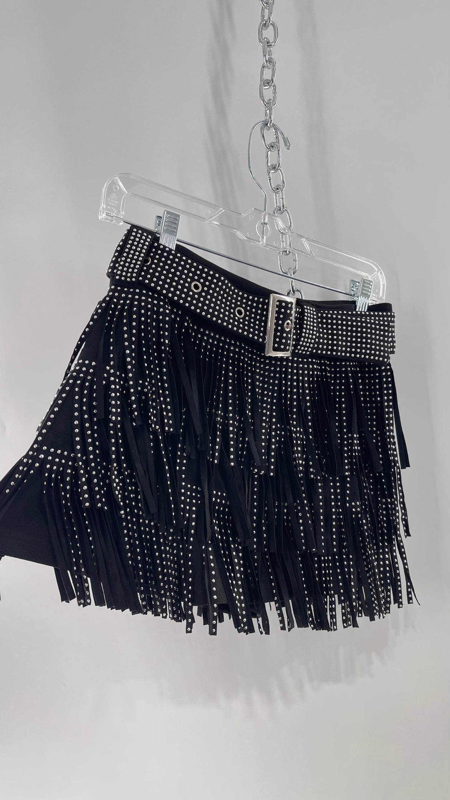 Altar’d State Black Belted Studded Fringe Mini Skirt with Tags Attached (Small)