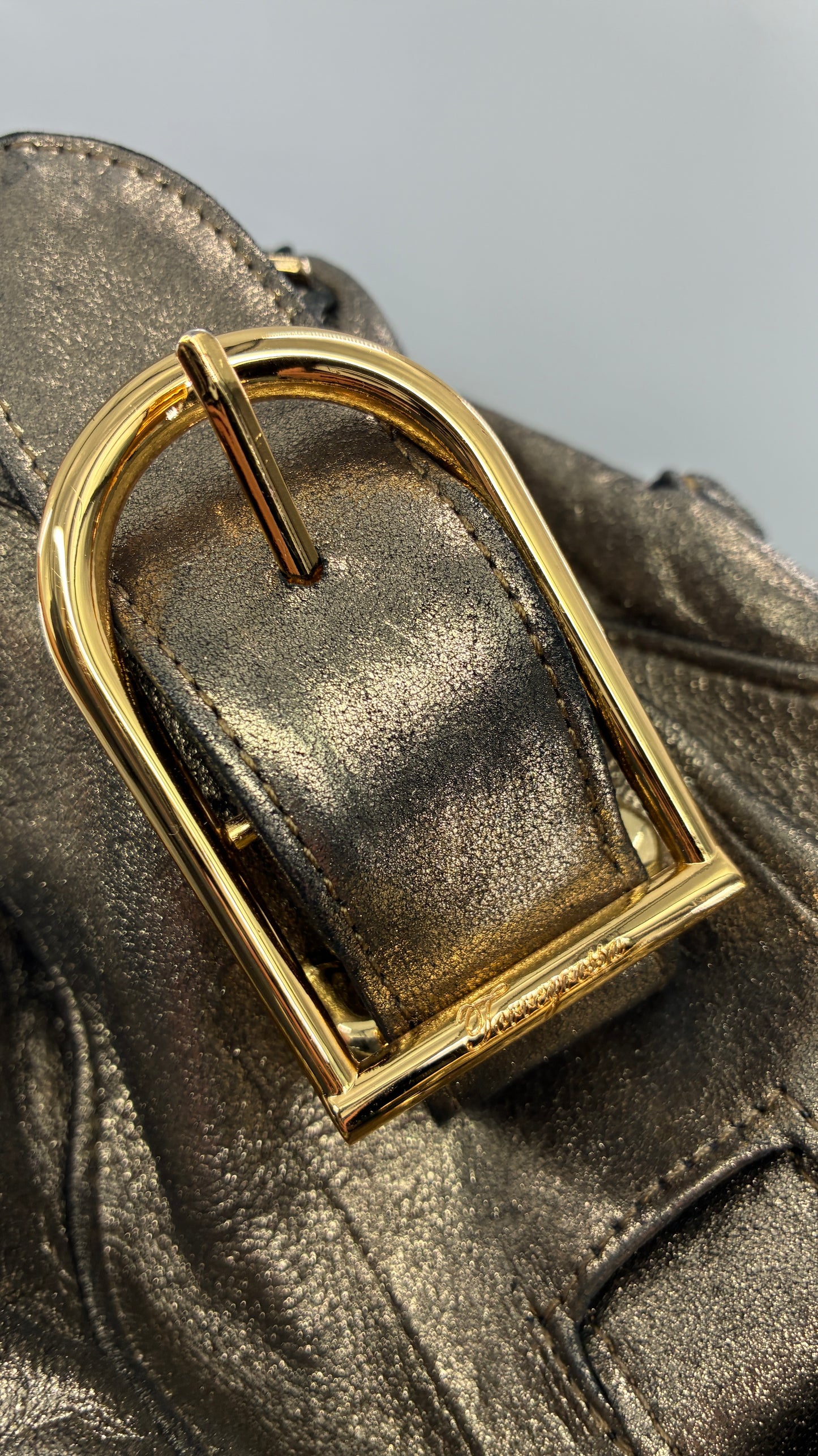 Vintage TORREGROSSA Metallic Gold Bag with Pocketed Front and Gold Hardware