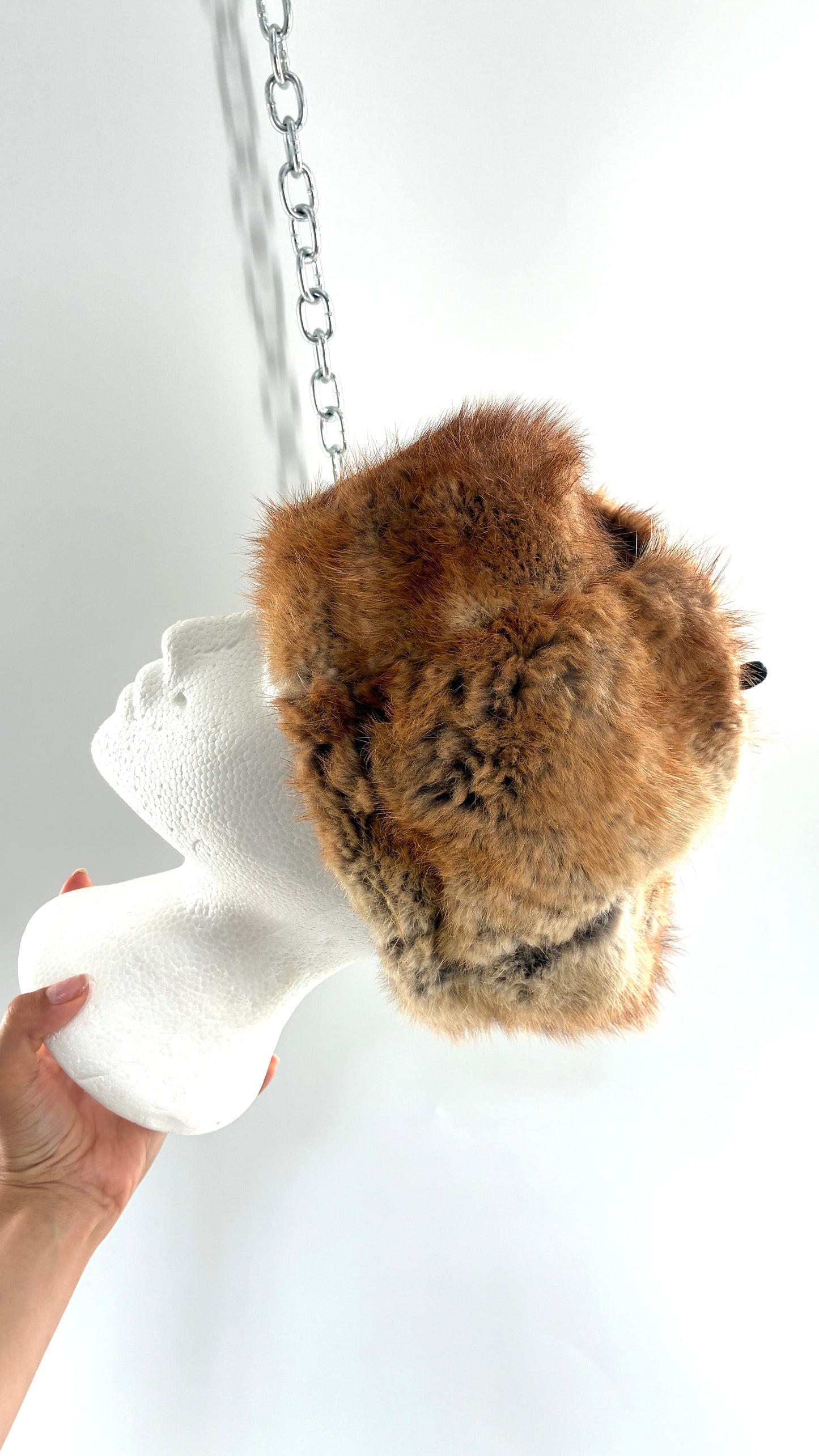 Vintage 1950s Genuine Fur Pill Box/Aviator Hat with Quilted Interior