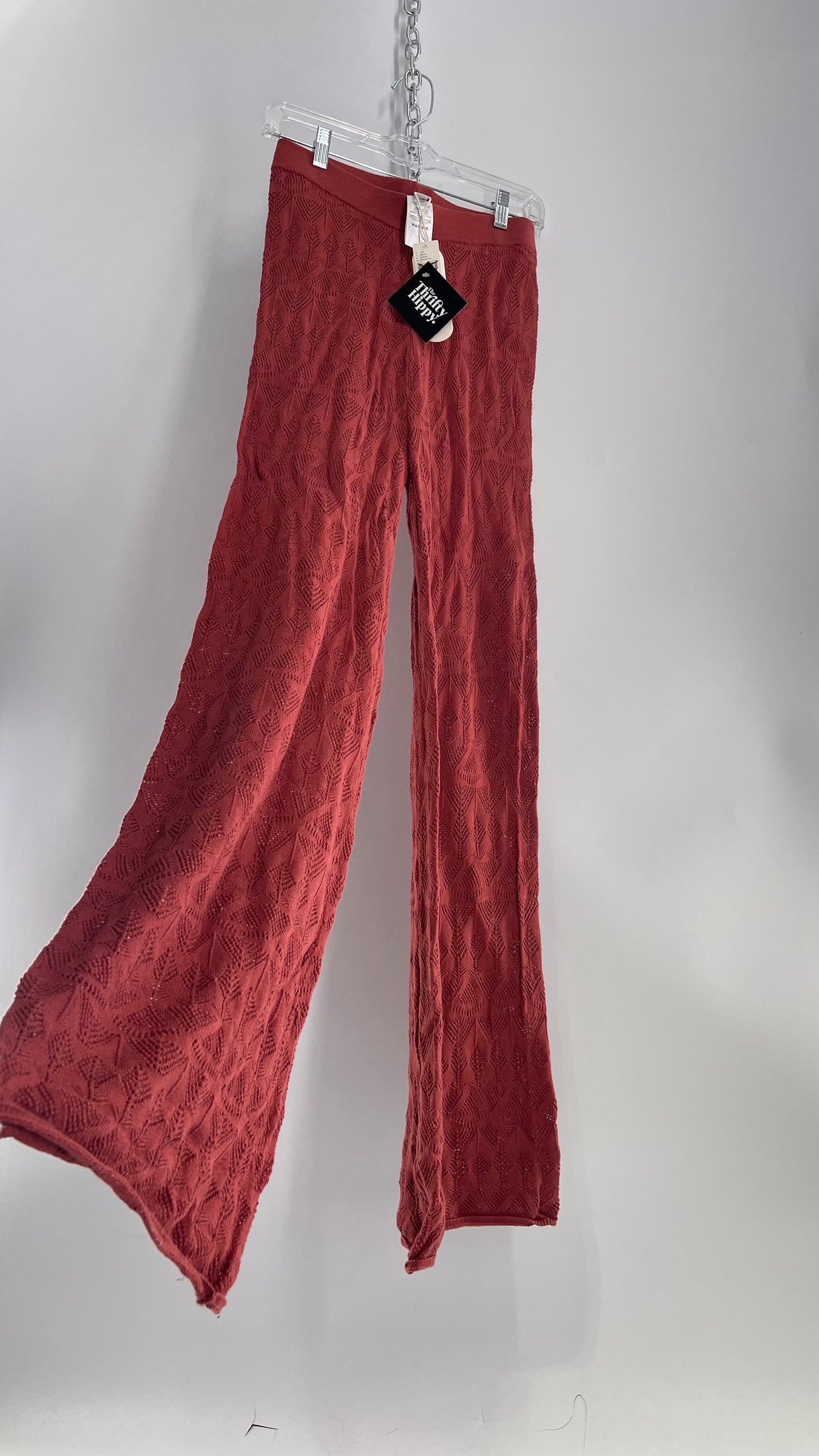 FLATWHITE Anthropologie Pointelle Open Knit Wide Leg Flare Pant with Tags Attached (Small)