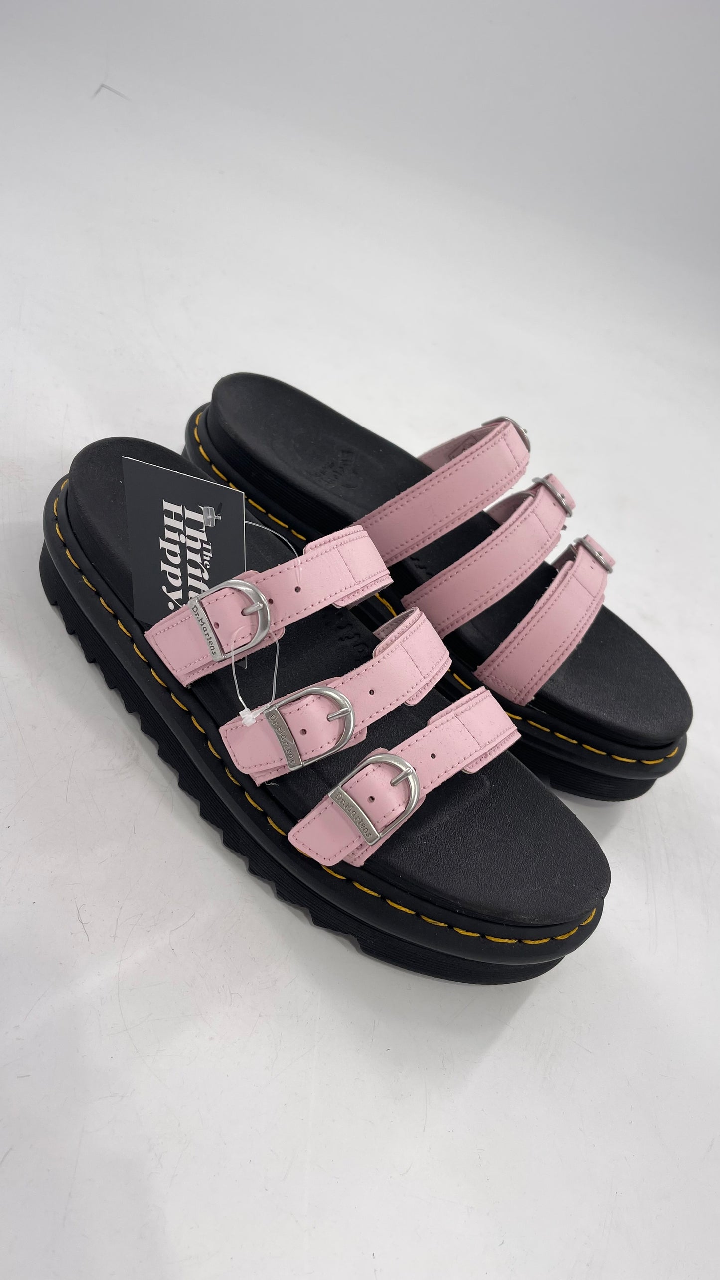 Dr. Martens Baby Pink Strappy Platform Sandal with Heavy Metal Buckle (10)