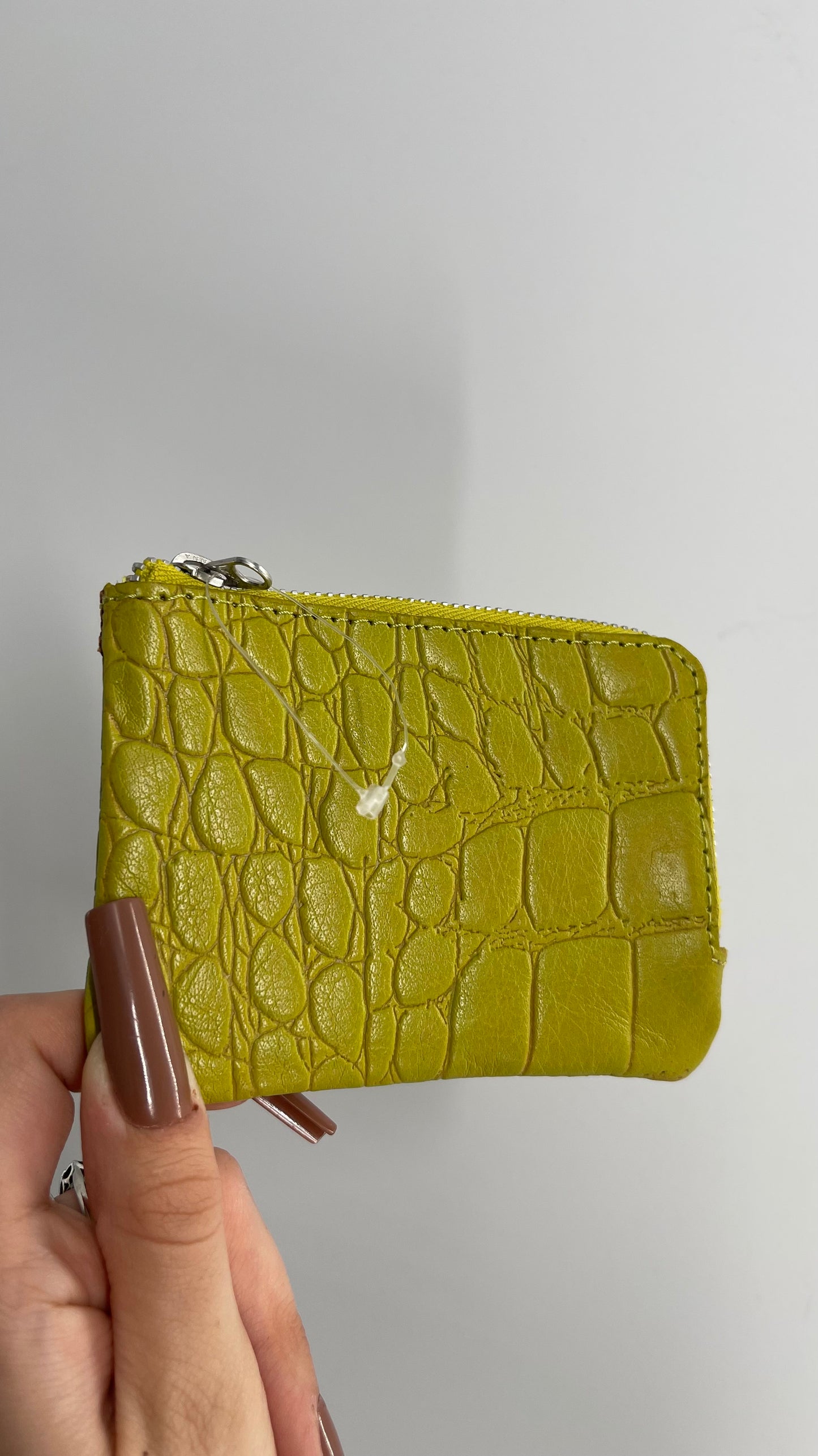 Free People Lime Crocodile Embossed Coin Pouch Wallet